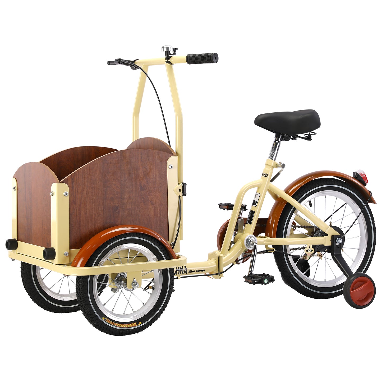 Foldable Tricycle for Kids Ages 6-12,Mini Cargo Bike,Pet Bike,Reverse Tricycle,Outdoor Parent-Child Bike for travel,With Cargo Basket and Training Wheels.