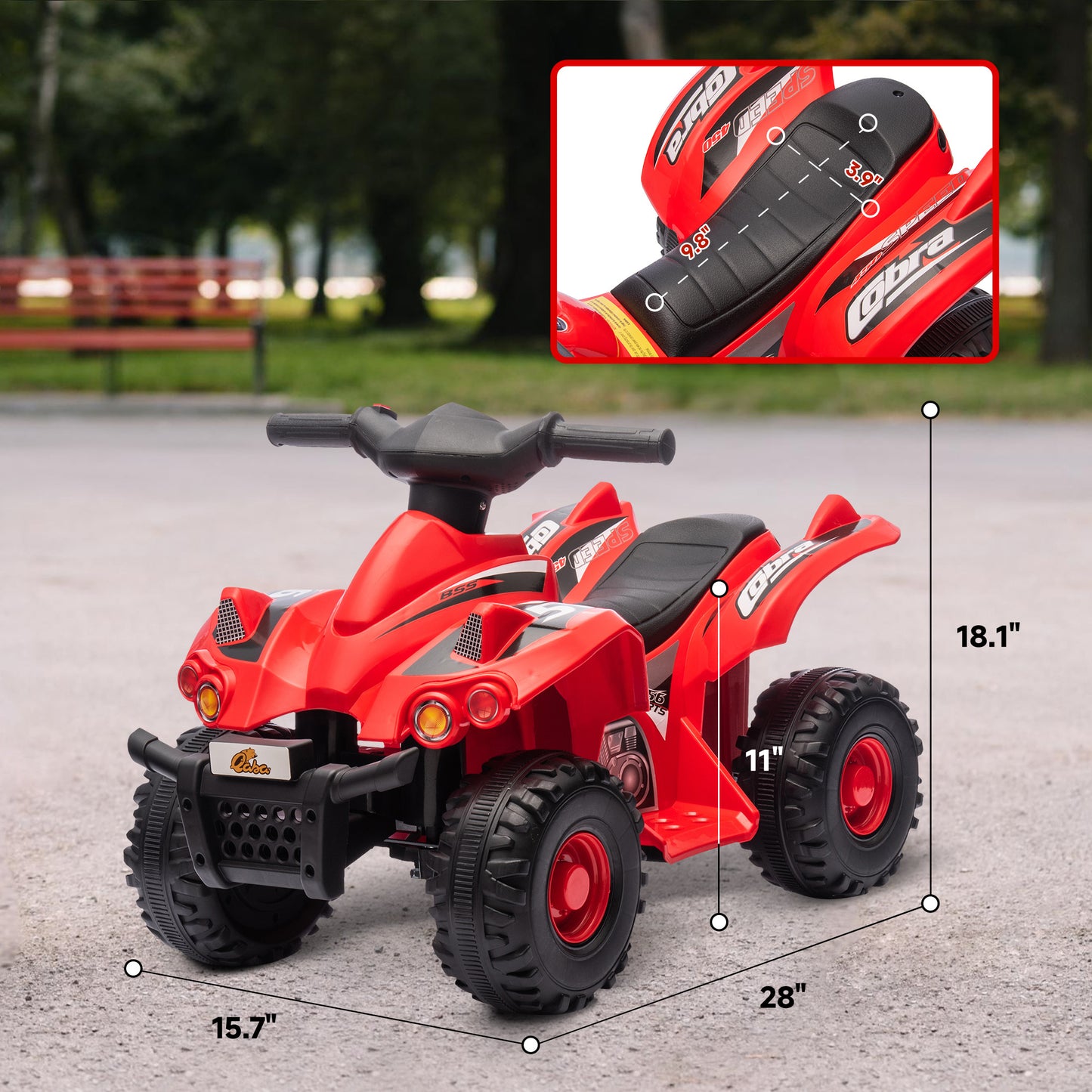 Qaba Kids ATV, 6V 4 Wheeler Kids Quad Car, Battery Powered Electric Ride on Toy with Music for Boys & Girls Ages 2-6 Years, Red