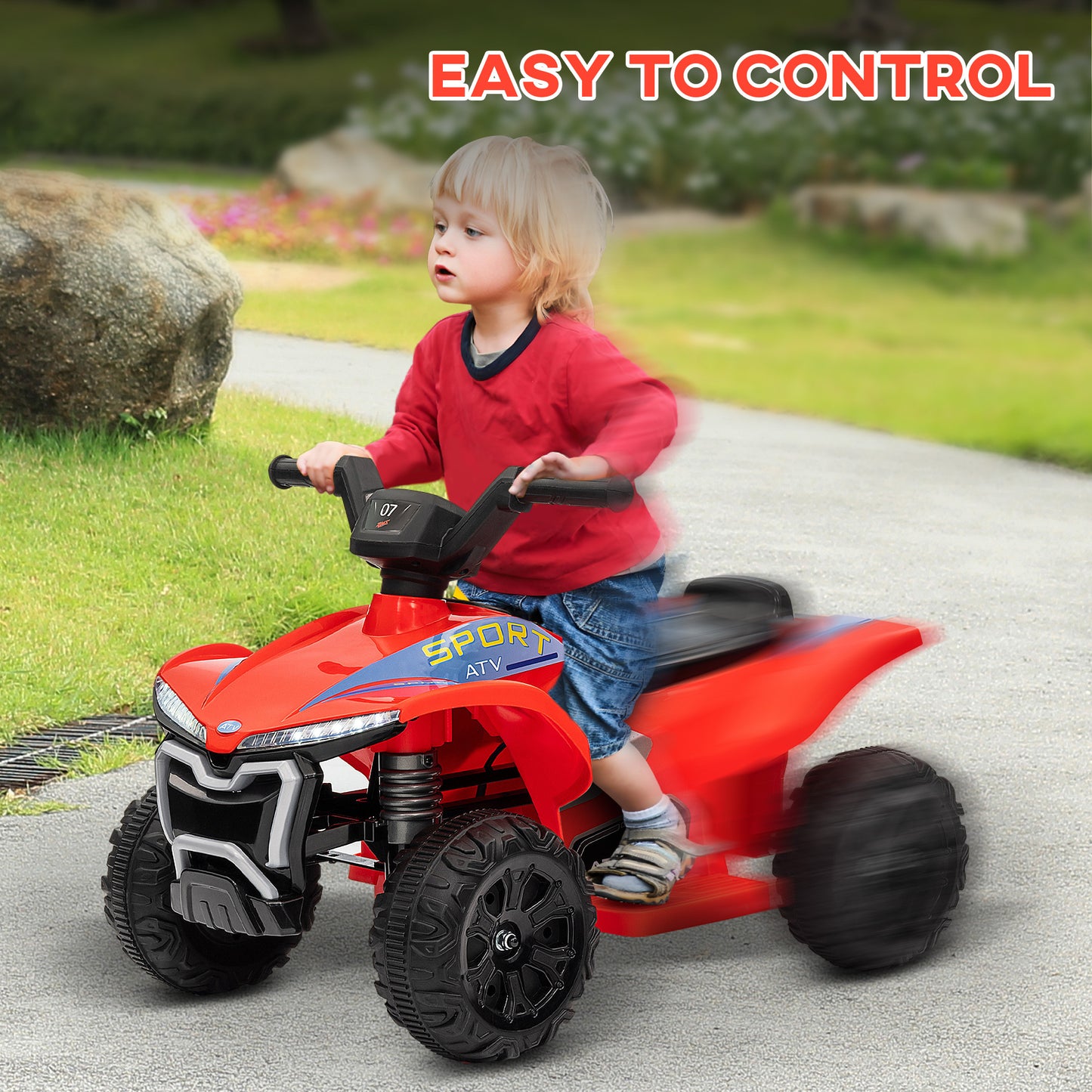 Qaba Kids ATV Quad, 6V Ride On Toy with 1.6MPH Max Speed, Rechargeable Battery, 4 Wheeler Battery Powered with Lights, Forward & Reverse for Toddlers, Red