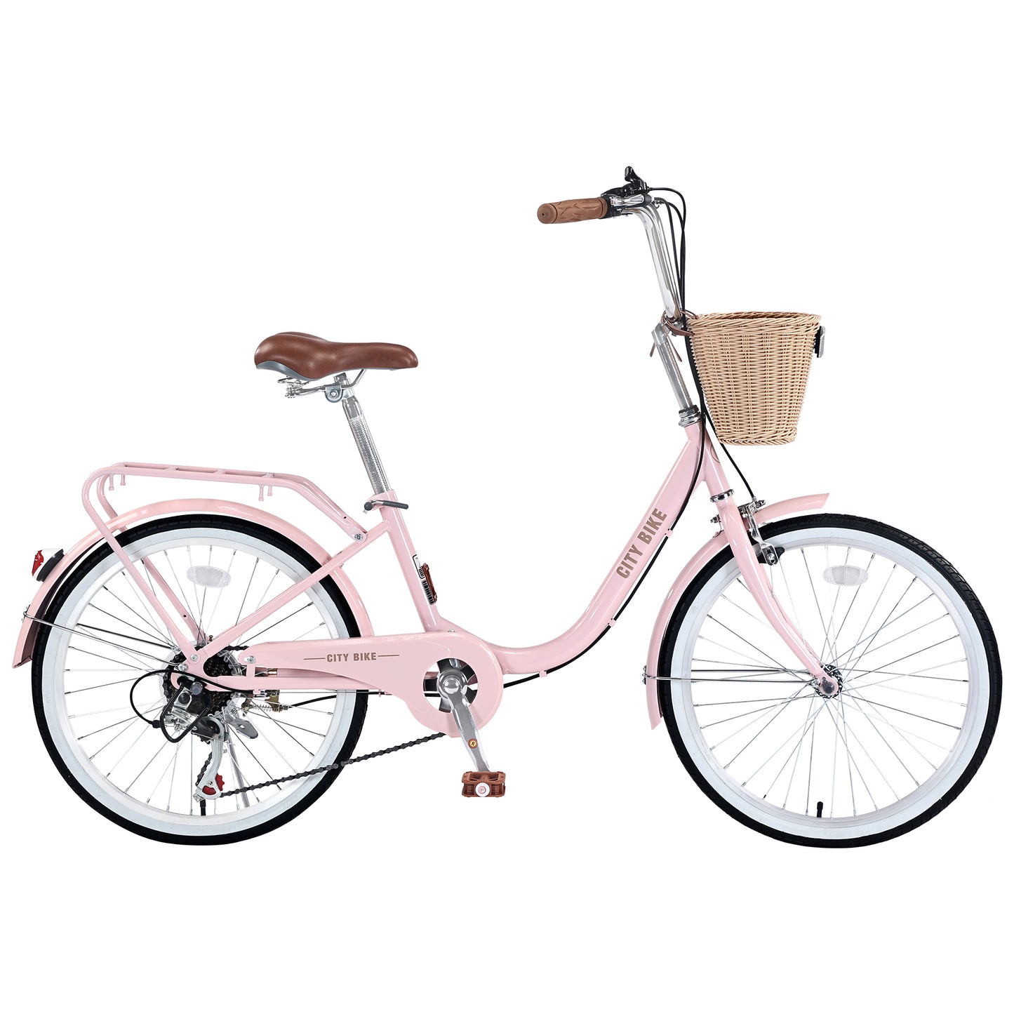 7 Speed City Bike With Basket , Steel Frame,Multiple Colors 22 Inch Girls Bicycle