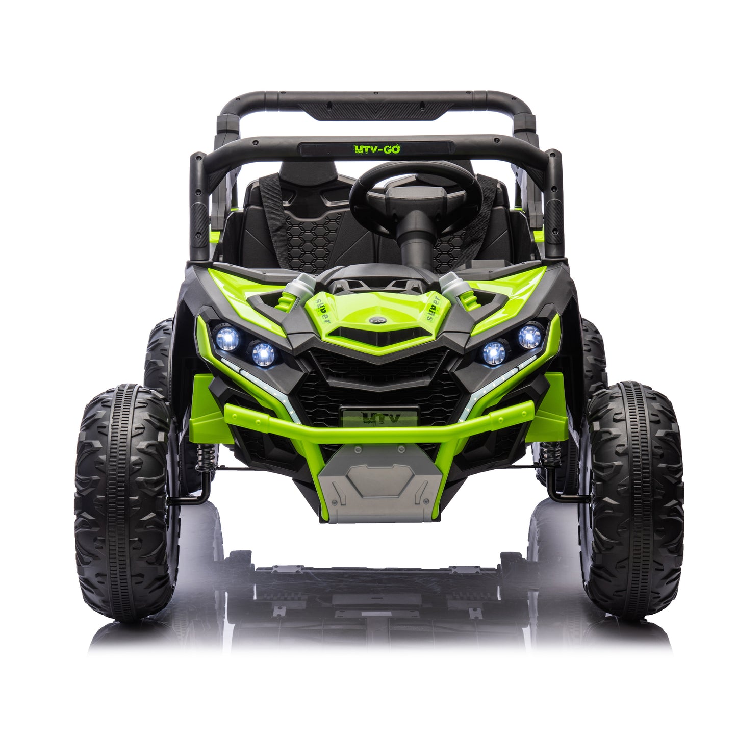 24V Two-Seater Kids Ride On UTV W/Parents Remote Control,Four-Wheel Suspension,Slow Start,Large wheel design,Anti-collision bar,Storage space,Music,USB,Bluetooth,Volume control,LED lights for Kids 3+.