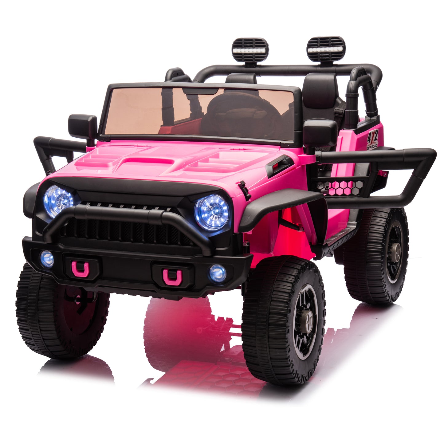 24V Two-Seater Kids Ride On Truck Car W/Parents Control,200w*2,Seat width 20.28in,Four-wheel Suspension,LED Lights,Music,MP3,Bluetooth,Two independent seat belts,Suitable for off-road For Kids Aged 3+