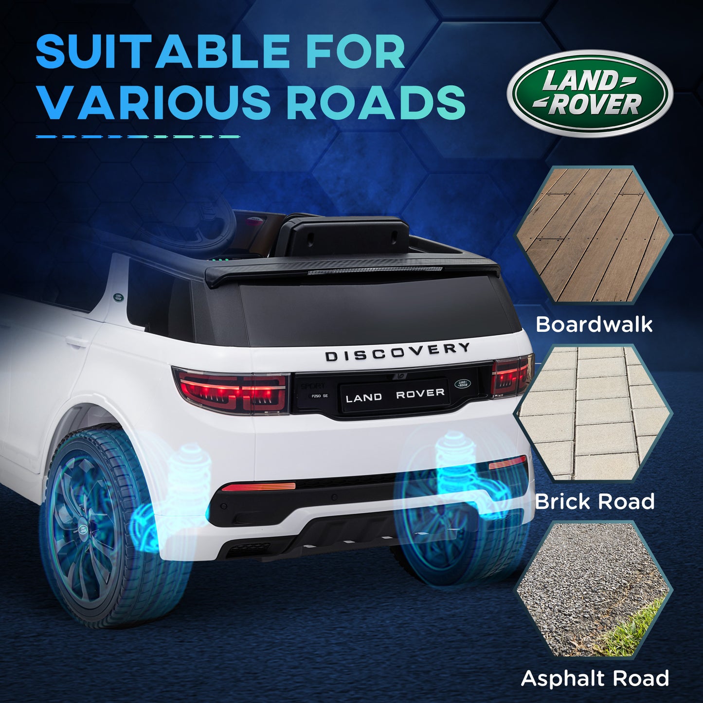 Qaba Land Rover Discovery Sport Licensed 12V Kids Ride on Car, Battery Powered Kids Electric Car with Remote Control, Soft Start, LED Lights, Music Horn, 3 Speeds, White