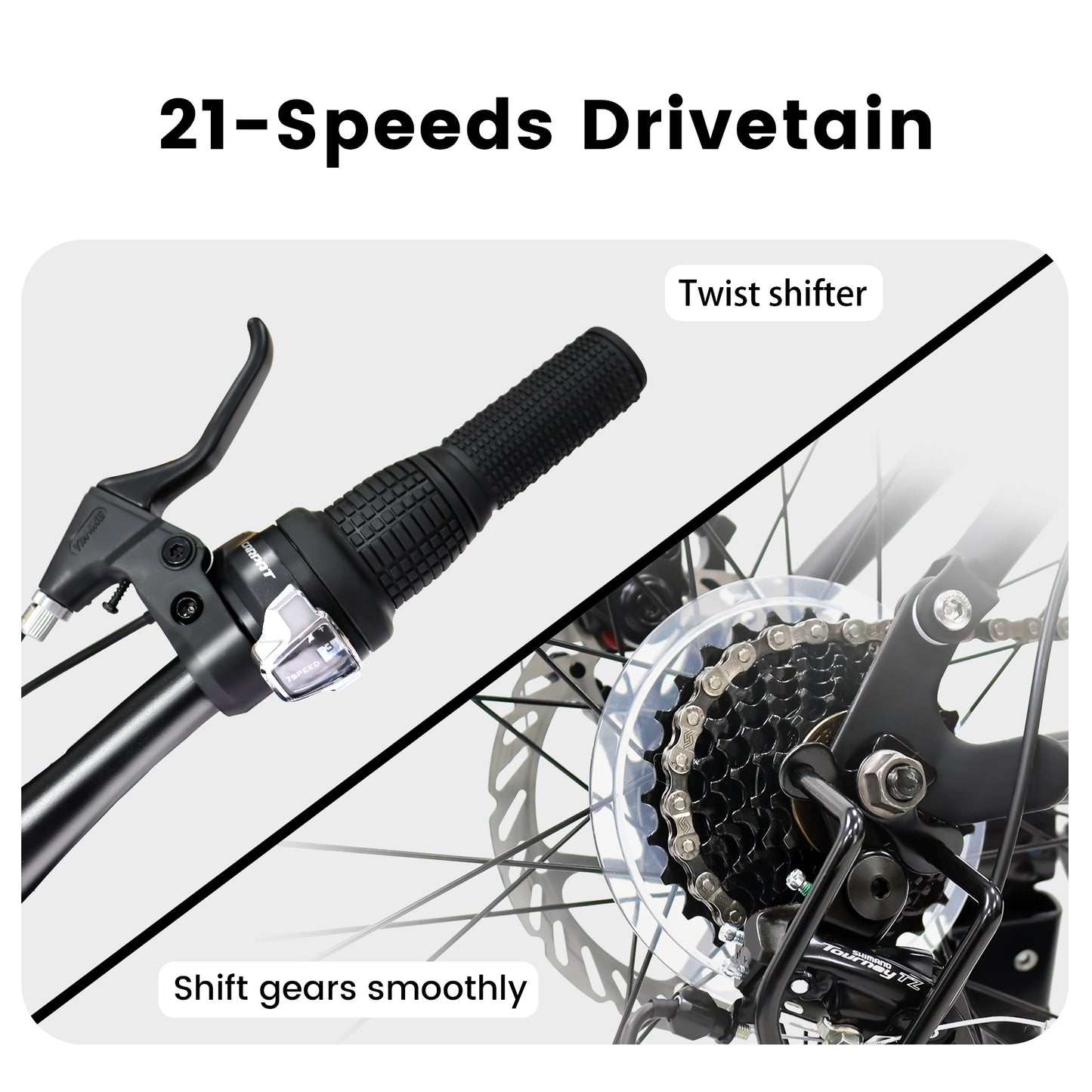 A2460 Mountain Bike 24 Inch Wheels, 21-Speed Full Suspension Mens Womens Trail Commuter City Mountain Bike, High Carbon Steel Frame Disc Brakes Grip Shifter Front Fork Rear Shock Absorber Bicycles