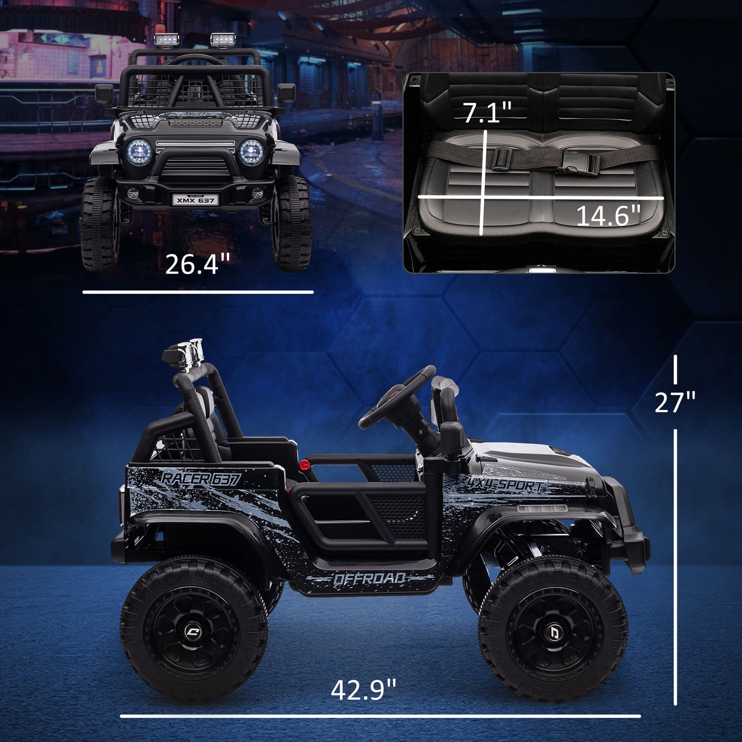Qaba 12V Ride on Truck, Battery Powered Kids Electric Car with Parent Remote, 4 Suspension Wheels, 3 MPH Max Speed, Music, Horn & LED Lights for Ages 3-6 Years Old, Black