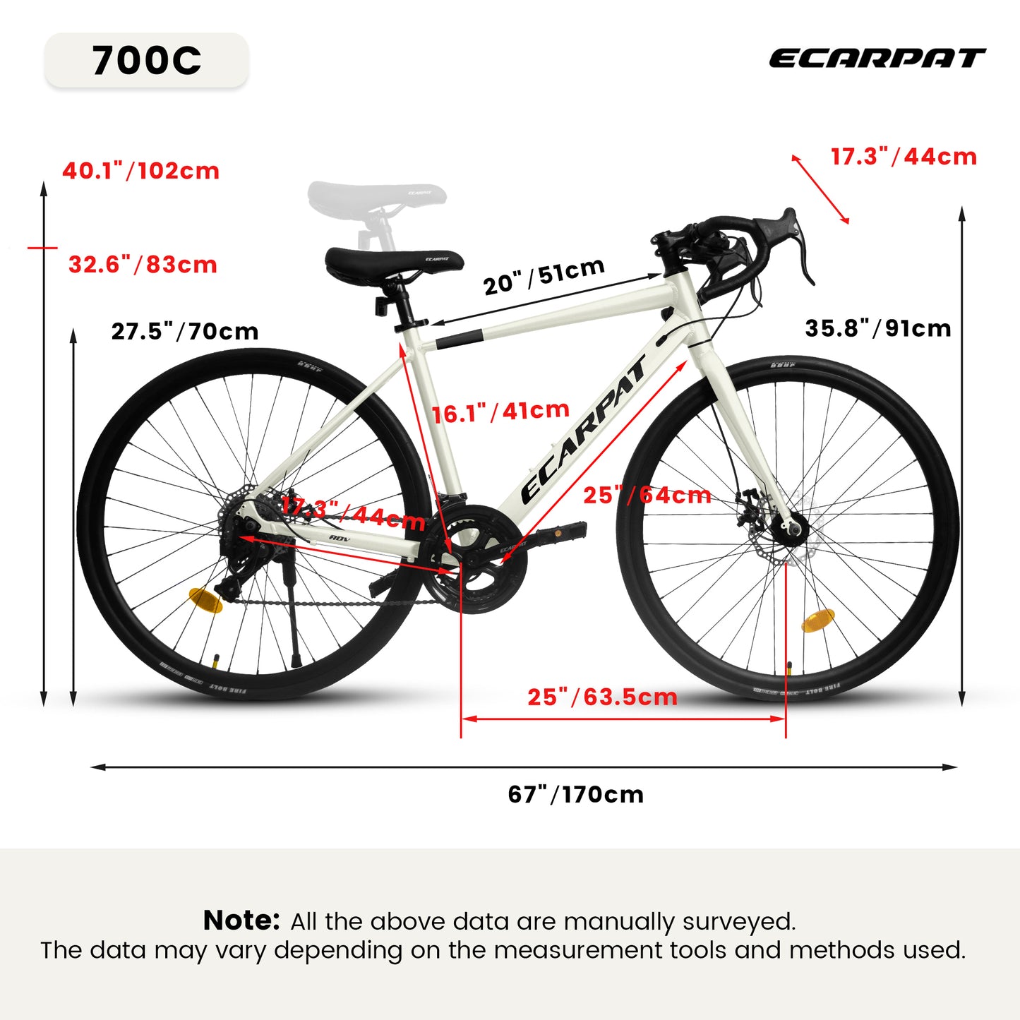 A28320RS 700C Road Bike, 16-Speed Outdoor Bike Disc Brakes, Light Weight Aluminum Frame ,Racing Bike City Commuting Road Bicycle M Size for Men Women