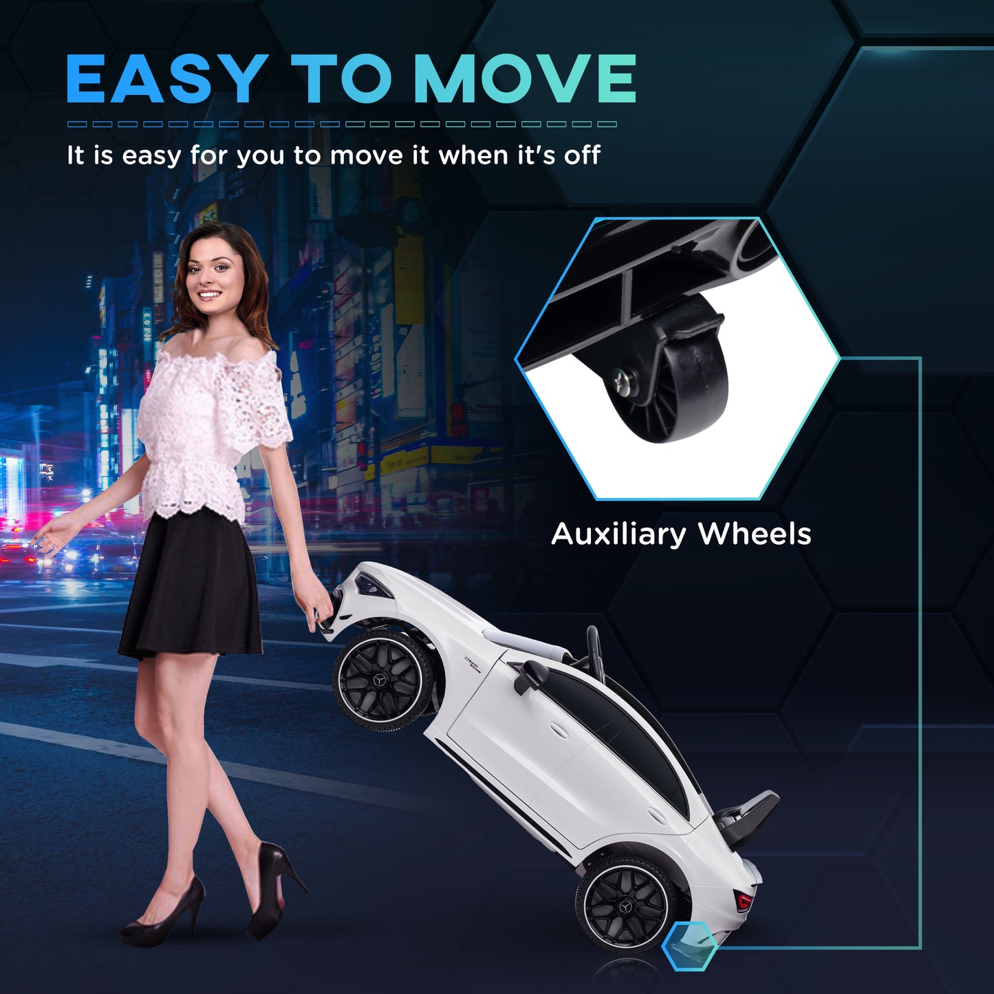 Qaba Mercedes-Benz AMG CLA 45 Licensed 12V Kids Electric Car, Battery Powered Ride on Car with Remote Control, Transport Wheels, Spring Suspension, LED Lights, Music Horn, White