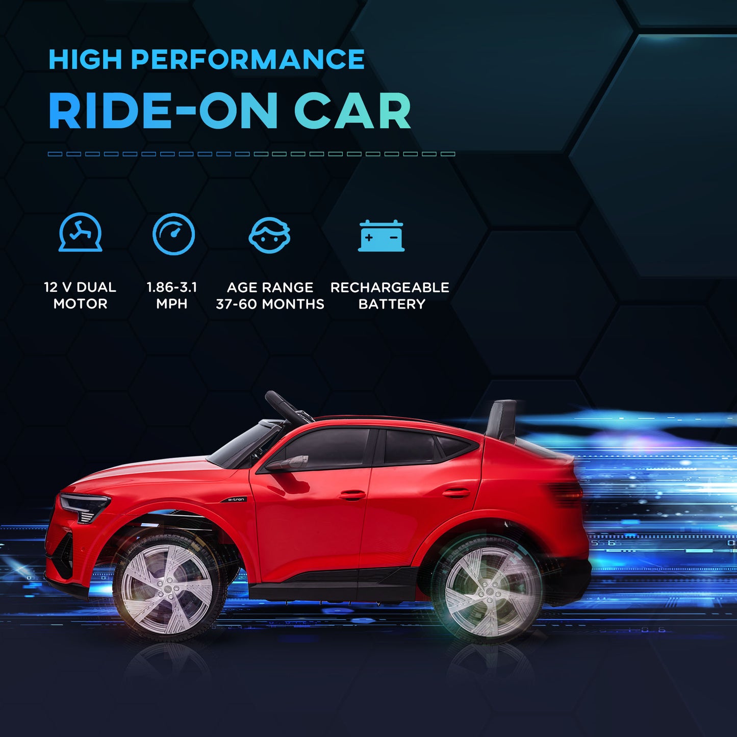 12V Kids Electric Ride On Audi E-tron Car, Battery Powered Toy wIth Parent Remote Control, Safety Belt, LED Lights, Music and Horn, Red