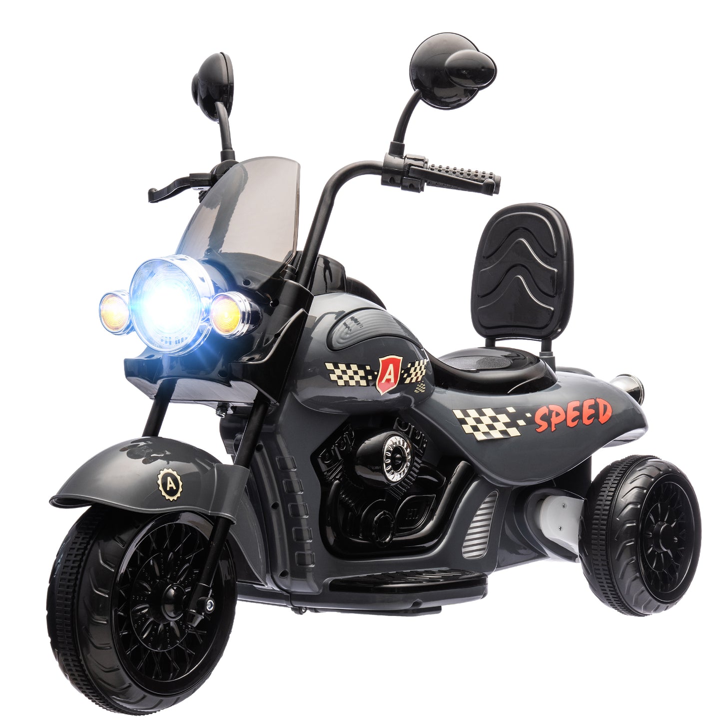 Qaba Electric Motorcycle for Kids, 3 Wheel 6V Battery Powered Chopper Motorbike, Ride on Motorcycle with Headlights, Music, Forward & Reverse for Boys and Girls Ages 3-6 Years, Gray