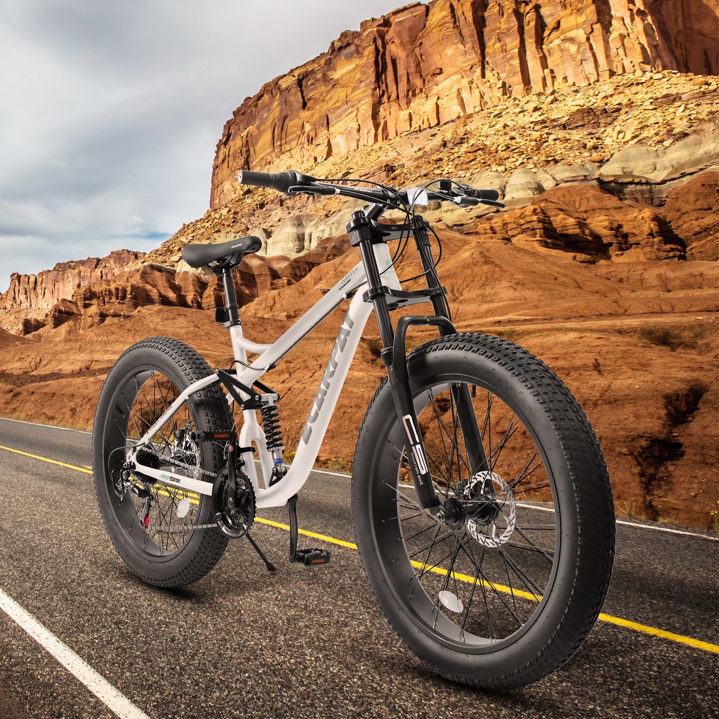 A26309 26 inch Mountain Bike,Full-Suspension 21 Speeds Drivetrain with Disc-Brake MTB Bicycle, 26*4" Fat tire Bike for Men