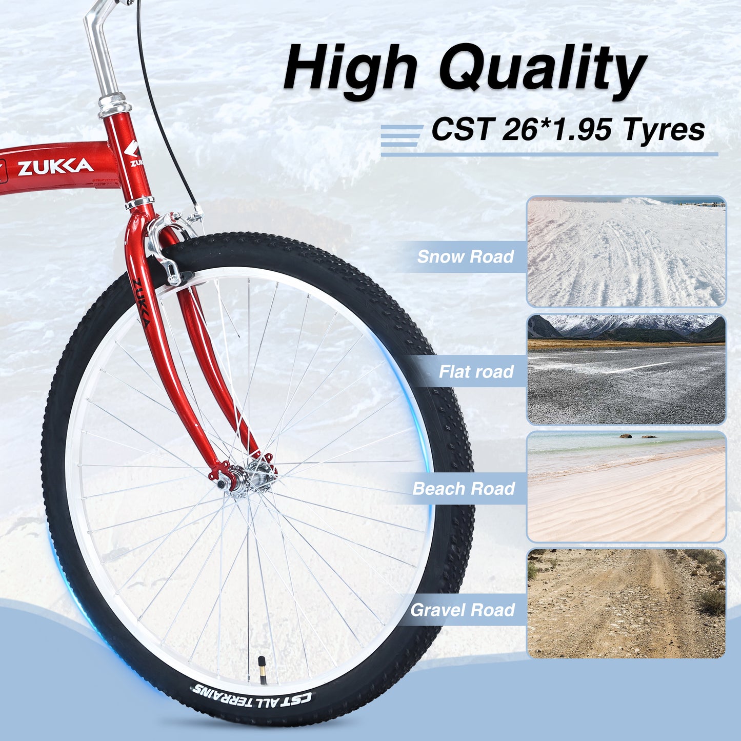 Single Speed Folding Bicycles, Multiple Colors 26"Inch Beach Cruiser Bike