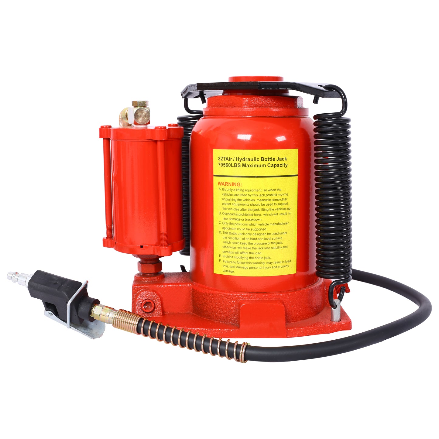 Air Hydraulic Bottle Jack, 32 Ton/70550LBS LBS All Welded Bottle Jack, 10-16.3 inch Lifting Range, Manual Handle and Air Pump, for Car, Pickup, Truck, RV, Auto Repair, Industrial Engineering ,Red
