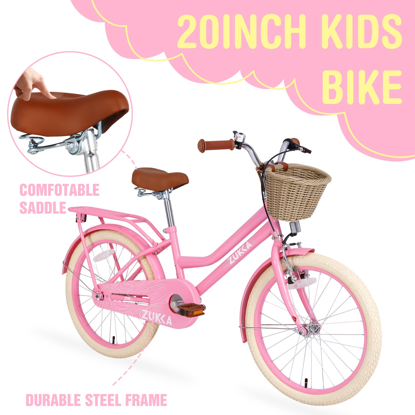 20 Inch Girls Bike Front Wheels Replacement with Solid Air Rubber Tire and Inner Tube