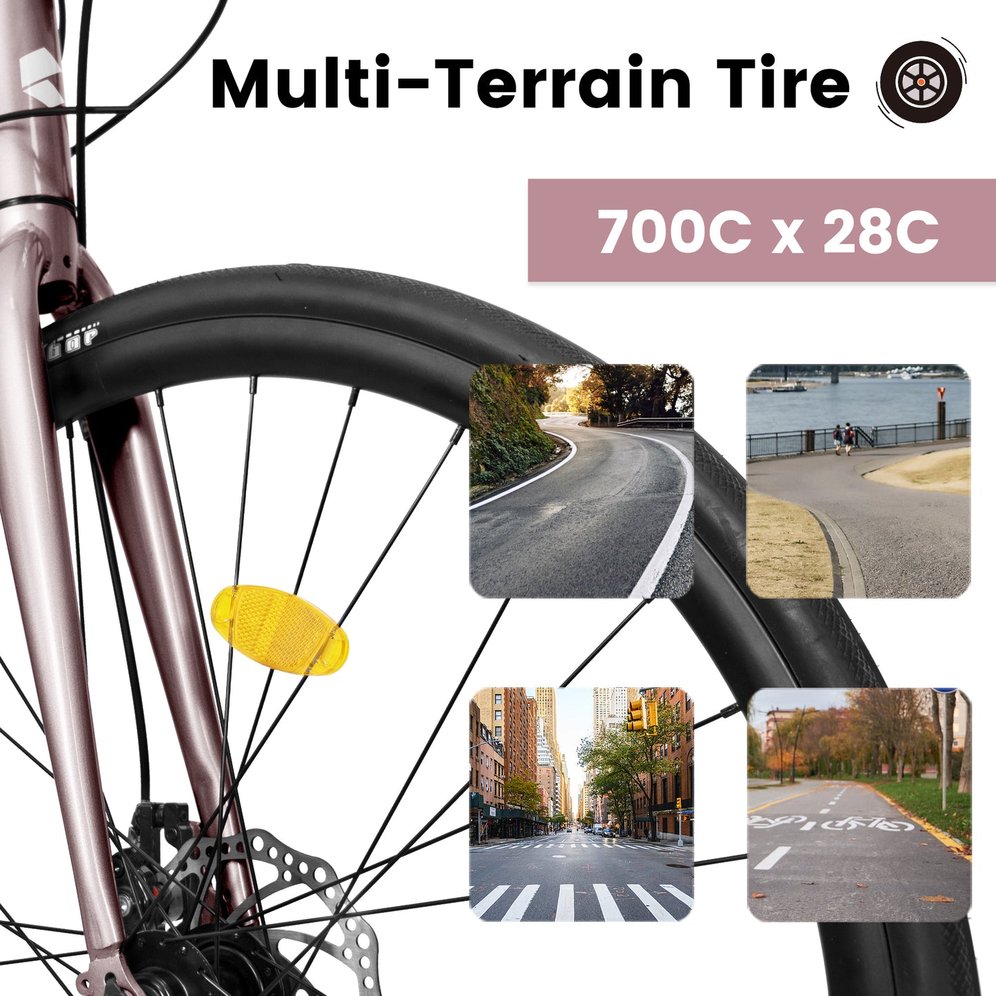 A28320RS 700C Road Bike, 16-Speed Outdoor Bike Disc Brakes, Light Weight Aluminum Frame ,Racing Bike City Commuting Road Bicycle M Size for Men Women