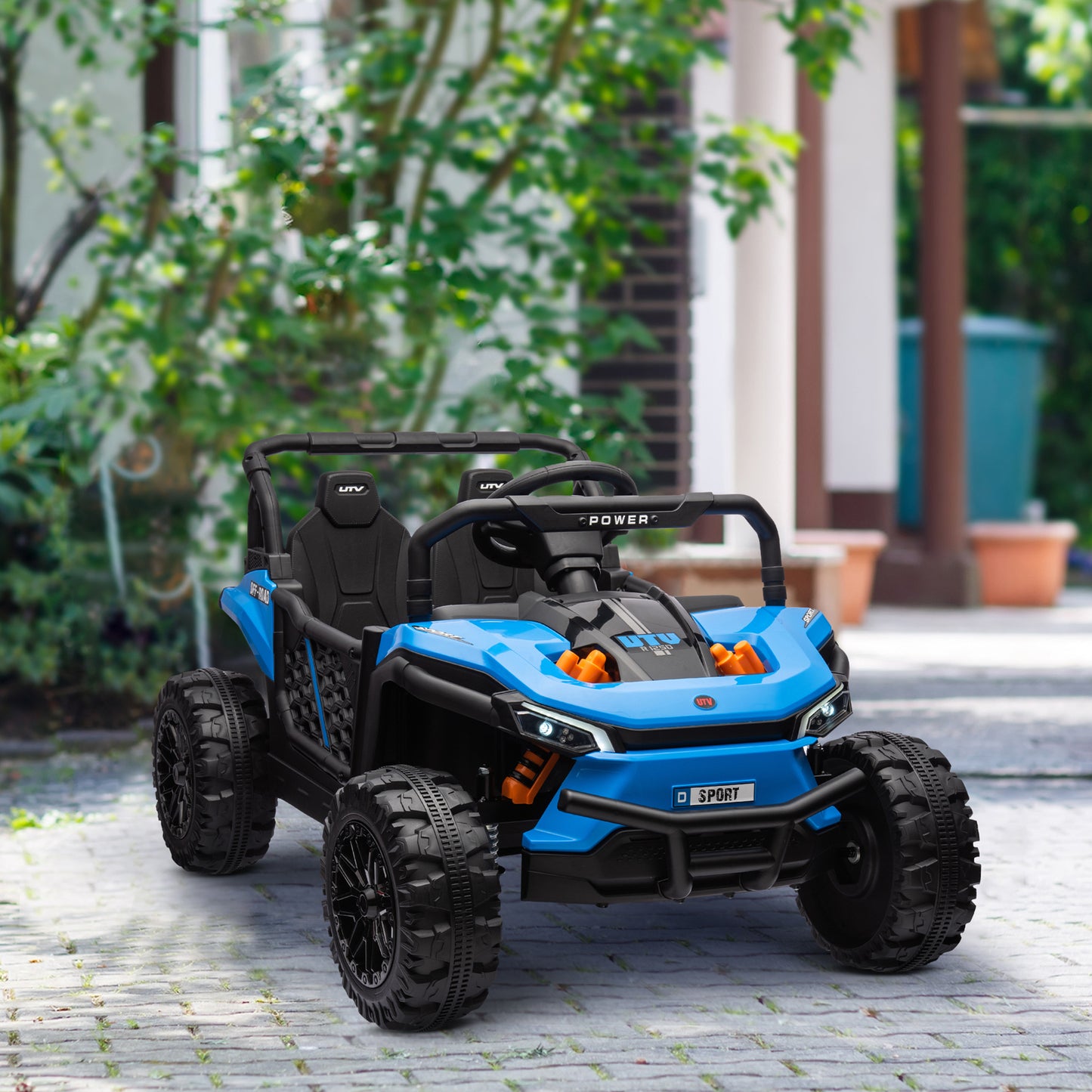 Qaba 12V Kids UTV, Battery Powered Ride on Truck, 3.7 MPH Off-Road Electric Car with Remote Control, 4-Wheel Suspension, LED Headlights, 3 Speeds, Horn & Music, for Boys and Girls, Blue