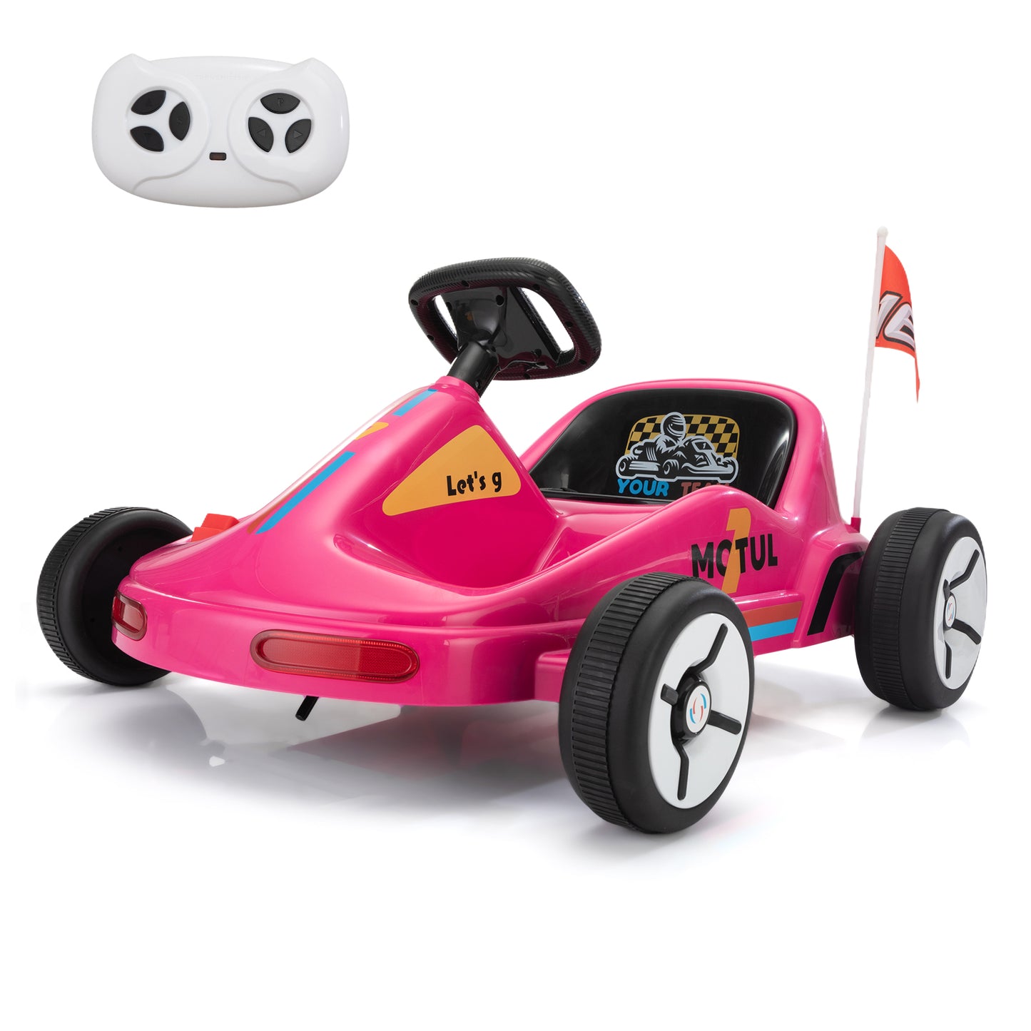 12V Kids Ride On Go Kart, Electric 4-Wheeler Car with Remote Control, Cushioned Seat, LED Lights, MP3 Music, Bluetooth, Pedal Control, Battery Powered Vehicle for 3-8 Years Old, Rose Red