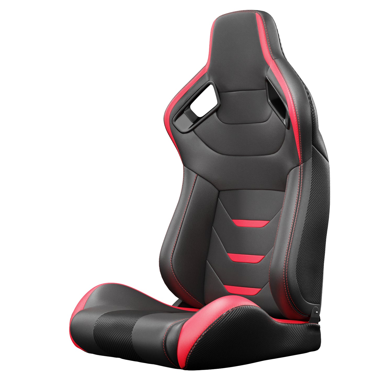 2PC Universal Bucket Racing Seats Red Stitch Red PVC Leather Reclinable Carbon Look Leather Back With Adjustor Slider(Not Including Seat Bracket ) 1 box of 2 pieces