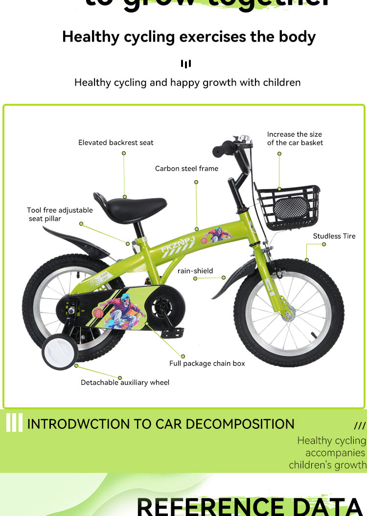 FKZNPJ 18 inch sporty kids bike with training wheels and stand Adjustable saddle Suitable for boys and girls aged 5-10 years tall Height 45-57 inches Available in a variety of colors