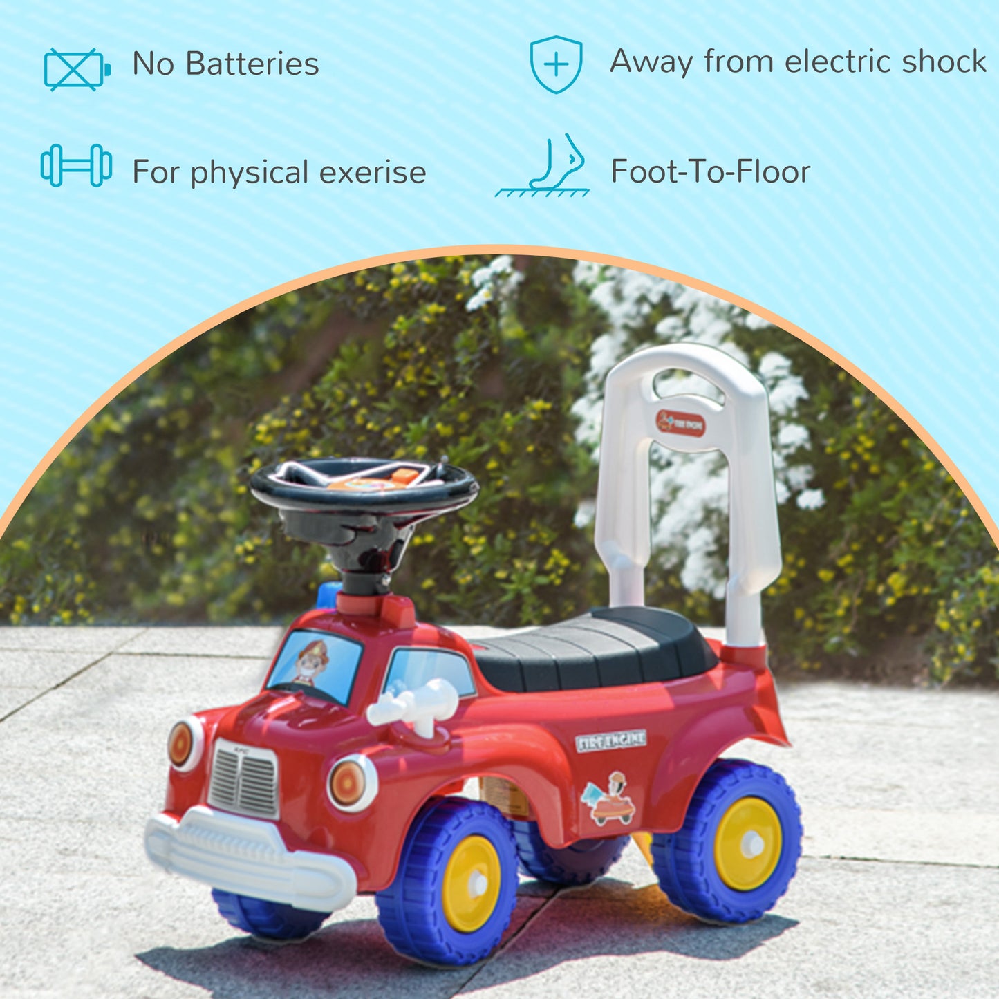 Qaba Toddler Ride on Toy, Baby Ride on Fire Truck with Music, Horn, Under Seat Storage, Foot to Floor Car for Kids 18-36 Months, Red