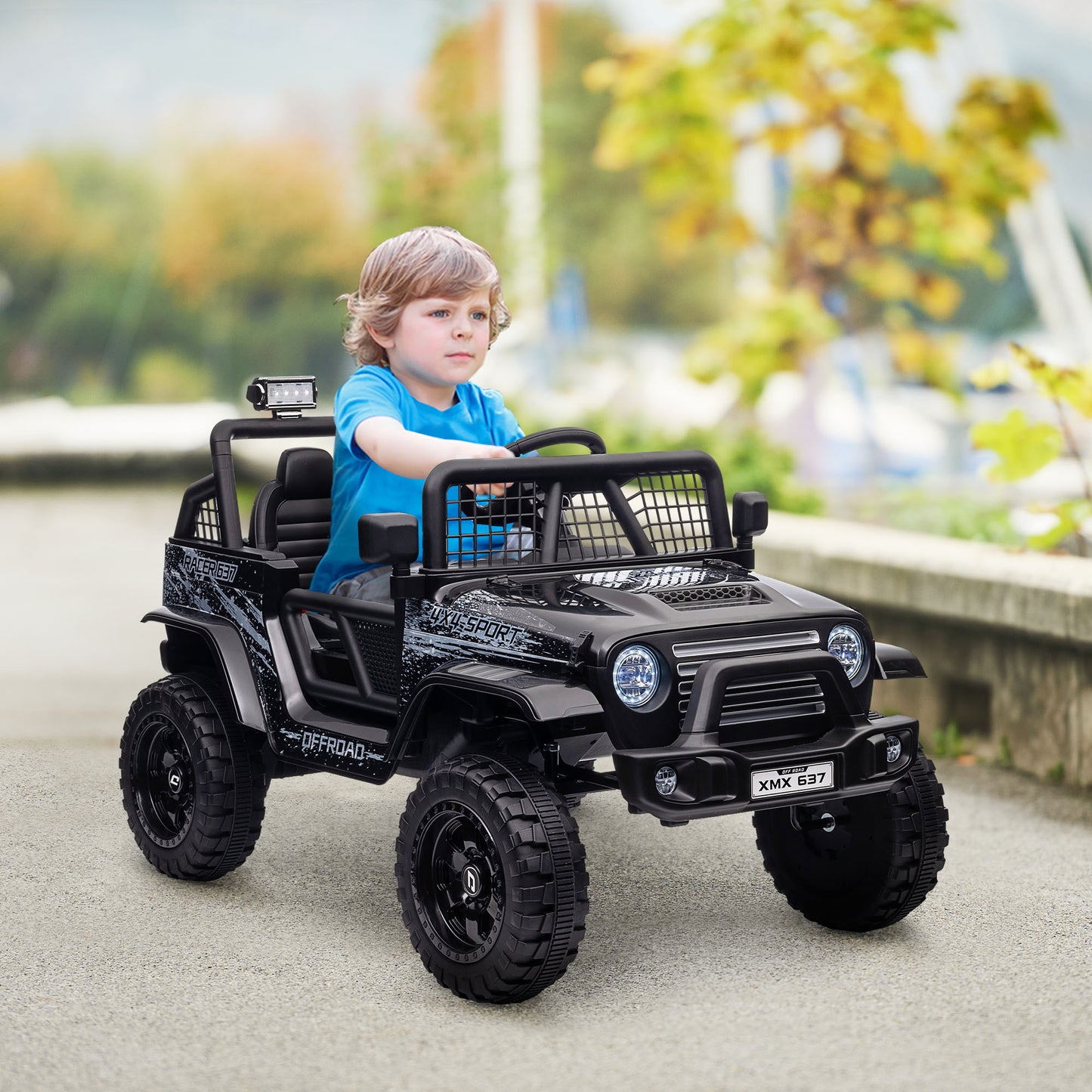Qaba 12V Ride on Truck, Battery Powered Kids Electric Car with Parent Remote, 4 Suspension Wheels, 3 MPH Max Speed, Music, Horn & LED Lights for Ages 3-6 Years Old, Black
