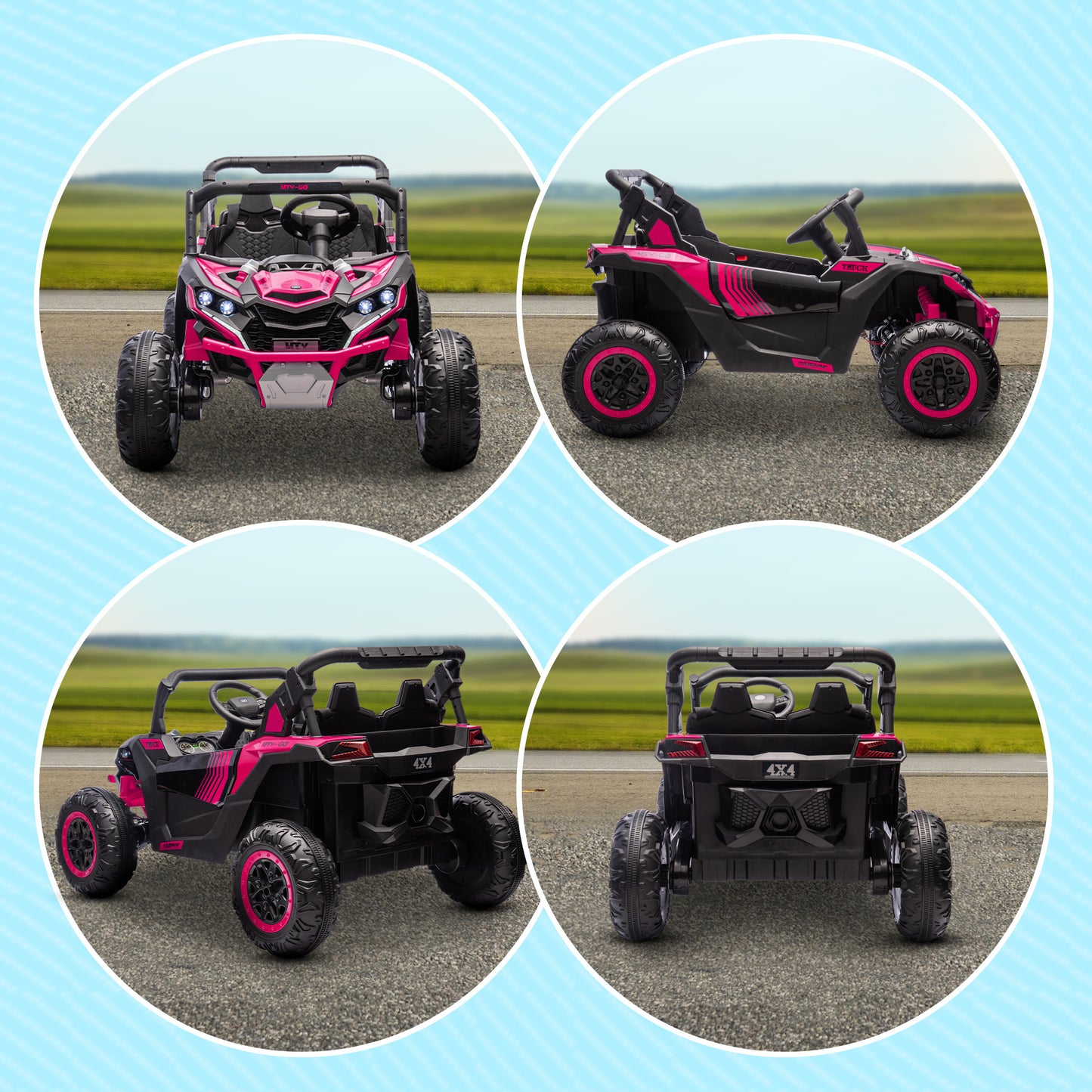 Qaba 24V 7AH Ride on UTV, 2 Seater 4MPH Kids Electric Car Ride on Battery Powered Toy with 4 Shock Absorbers, Music Horn and LED Lights, for Toddlers 3-8 Years, Pink