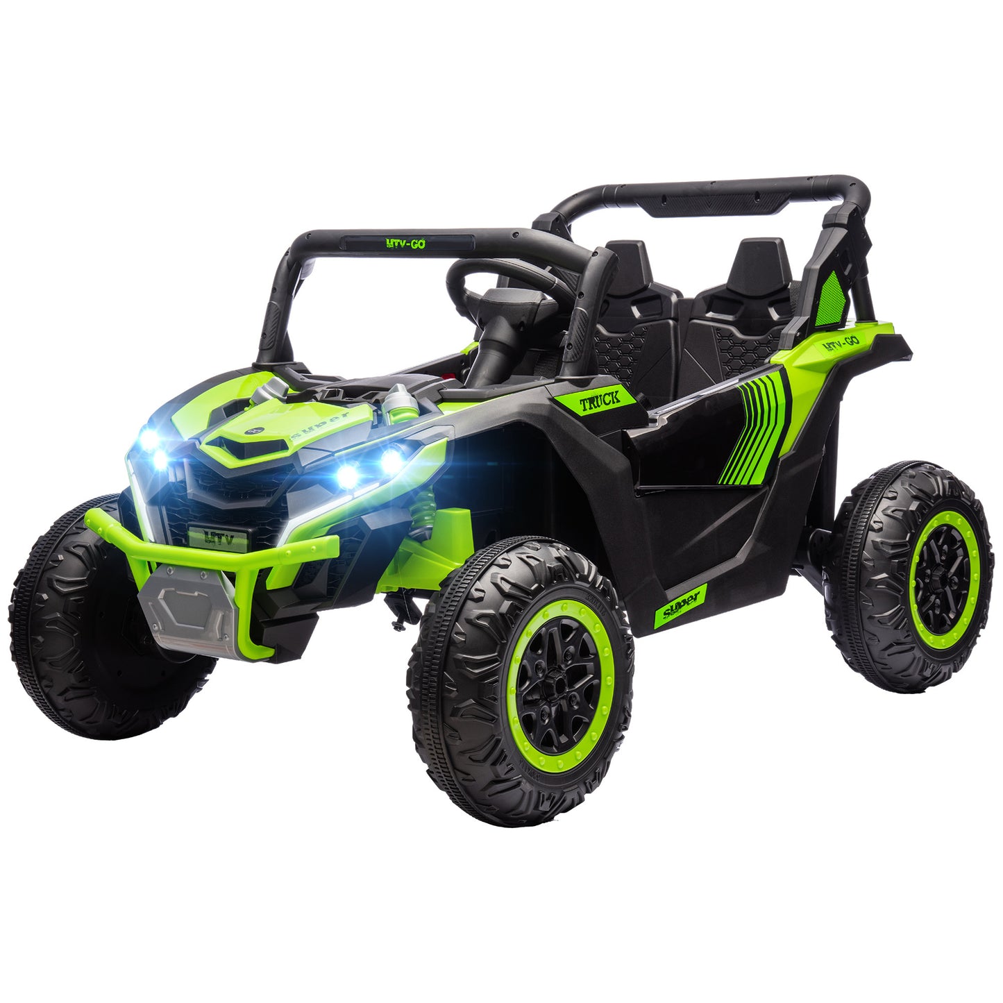 Qaba 24V 7AH Ride on UTV, 2 Seater 4MPH Kids Electric Car Ride on Battery Powered Toy with 4 Shock Absorbers, Music Horn and LED Lights, for Toddlers 3-8 Years, Green
