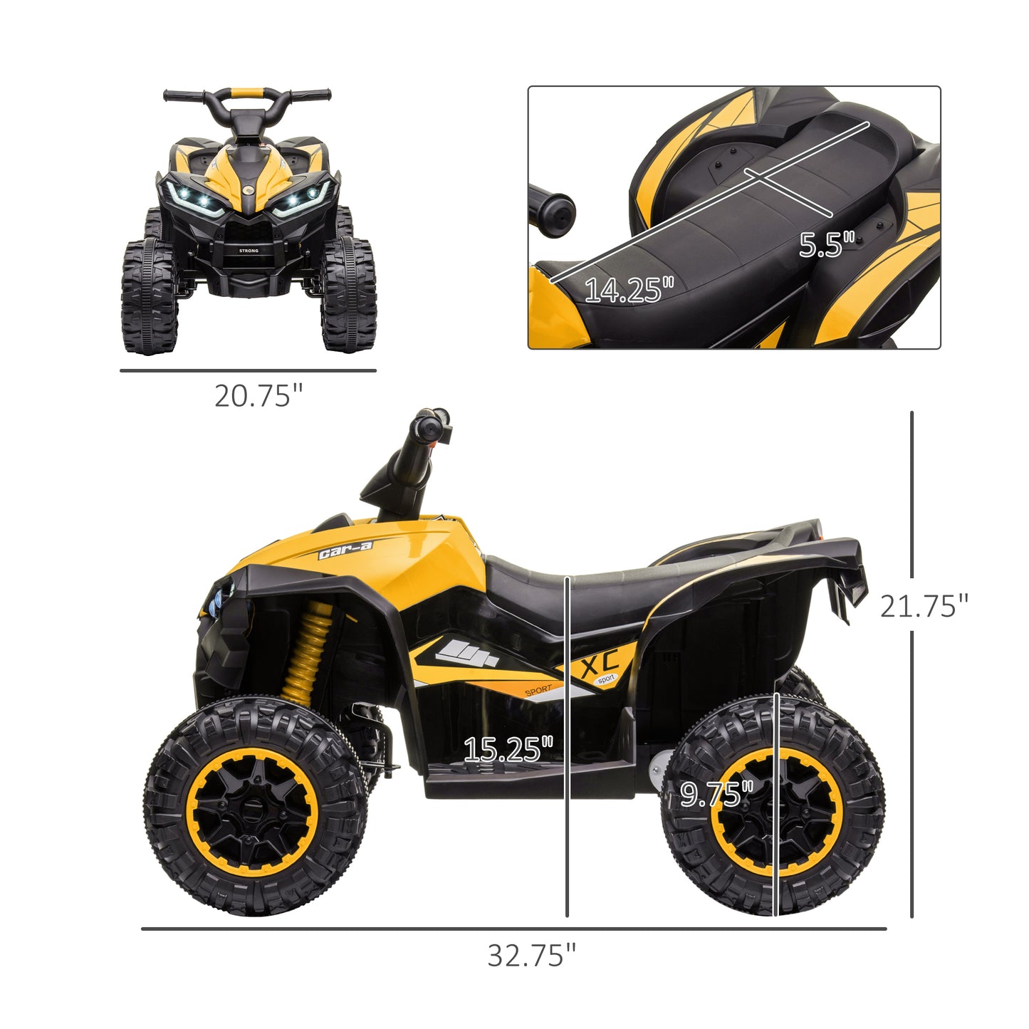 12V Kids ATV Quad Car with Forward & Backward Function, Four Wheeler for Kids with Wear-Resistant Wheels, Music, Electric Ride-on ATV for Toddlers Ages 3+ Years Old, Yellow