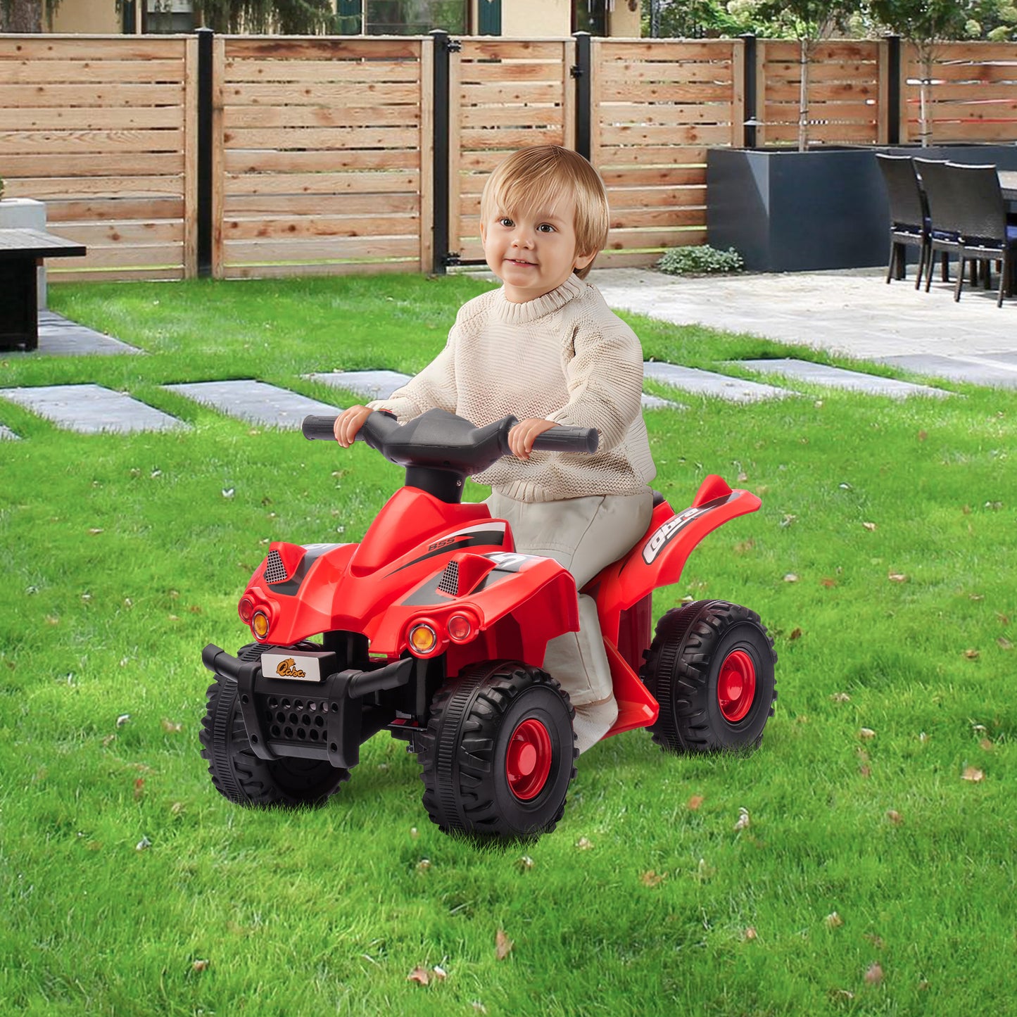 Qaba Kids ATV, 6V 4 Wheeler Kids Quad Car, Battery Powered Electric Ride on Toy with Music for Boys & Girls Ages 2-6 Years, Red