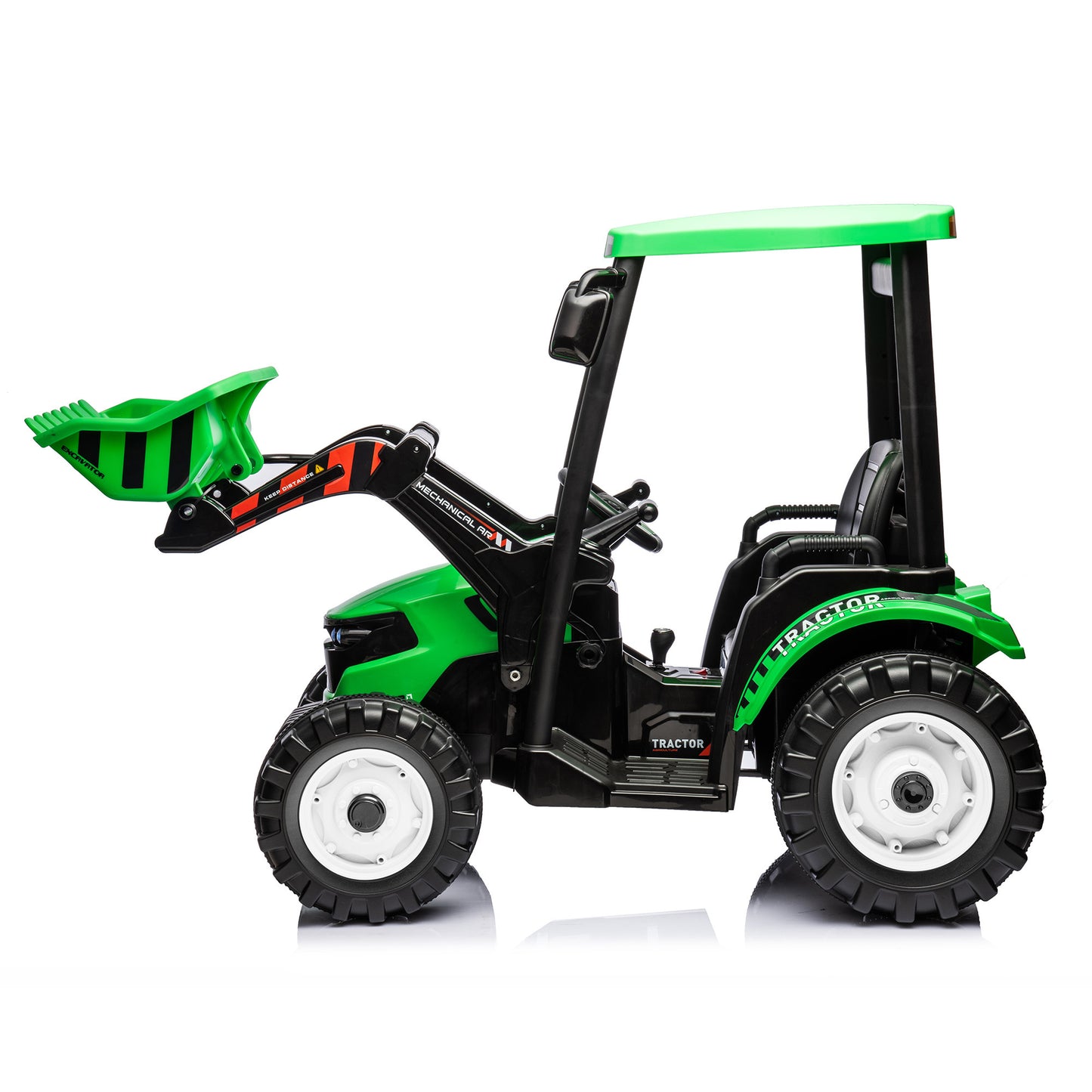 Pedal Tractors with Working Loader and Backhoe Digger, Kids' Ride on Car Toys 24V Battery Powered Electric Vehicles with Trailer, Digger for Toddlers (Green)