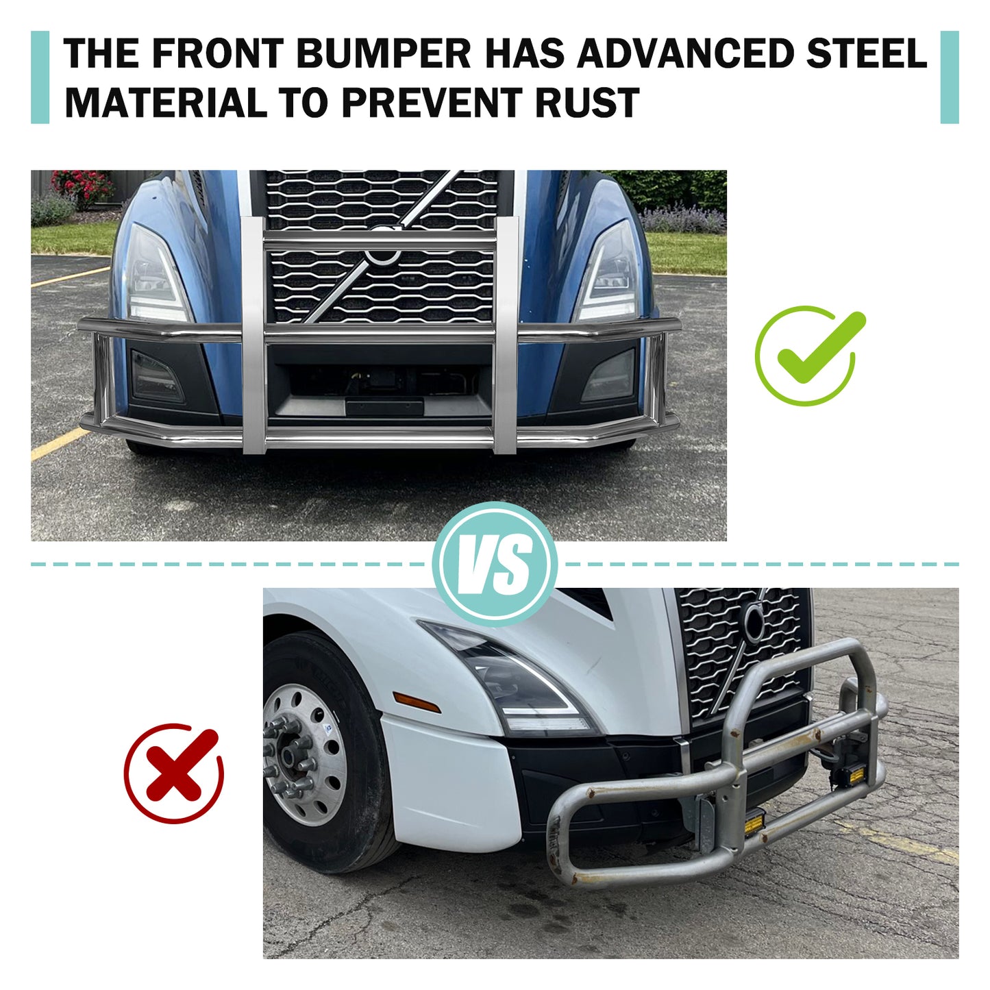 Stainless Steel Deer Guard Bumper for Volvo VN/VNL 2018-2022 with brackets