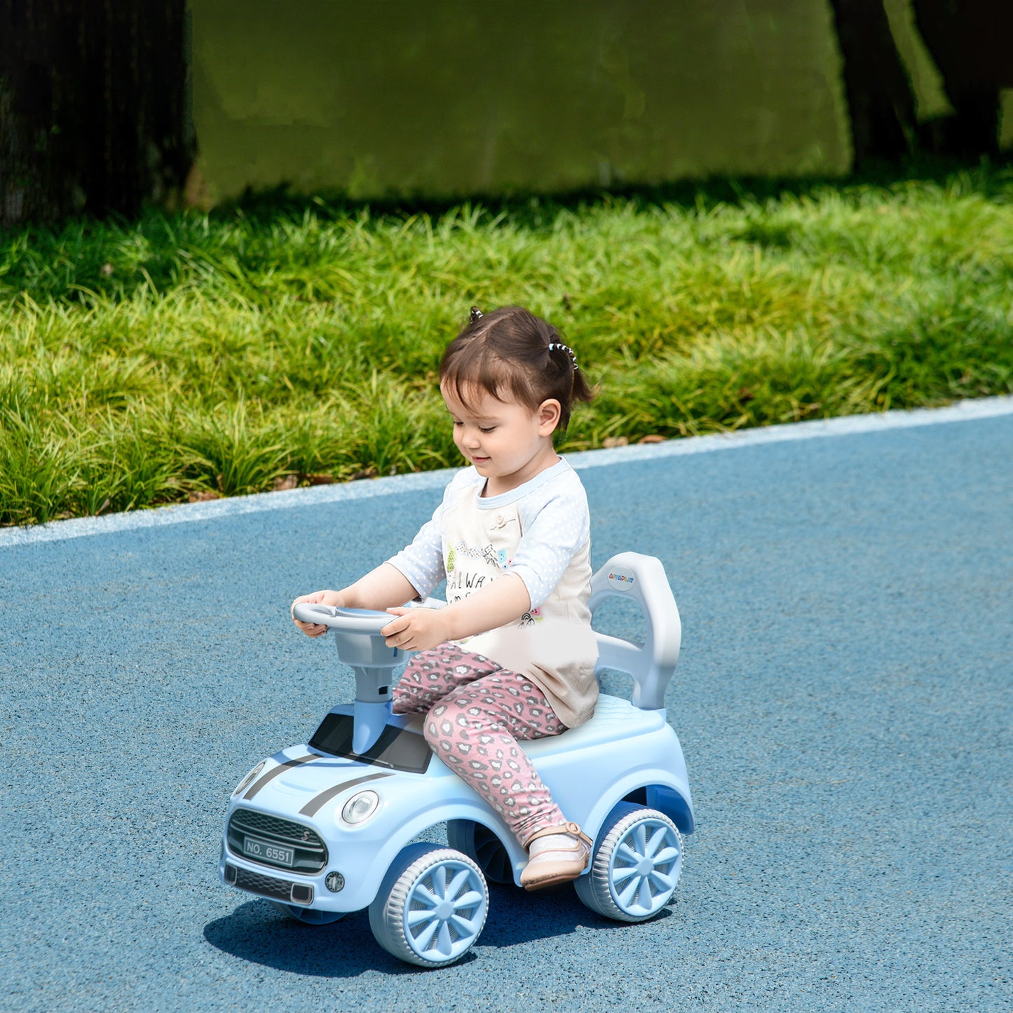 Qaba Toddler Ride on Toy, Foot to Floor Sliding Car with Horn, Working Steering Wheel & No Tip Anti-Over-Backwards System for Boys and Girls Ages 18-36 Months, Light Blue