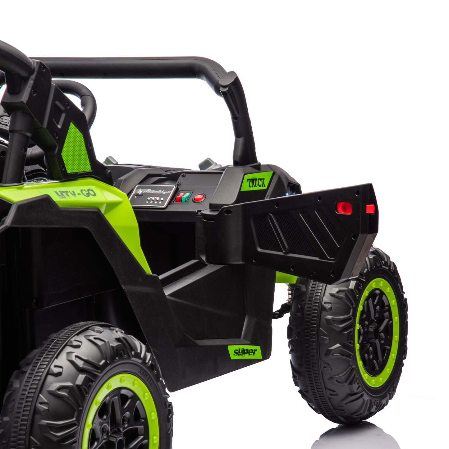 24V Two-Seater Kids Ride On UTV W/Parents Remote Control,Four-Wheel Suspension,Slow Start,Large wheel design,Anti-collision bar,Storage space,Music,USB,Bluetooth,Volume control,LED lights for Kids 3+.