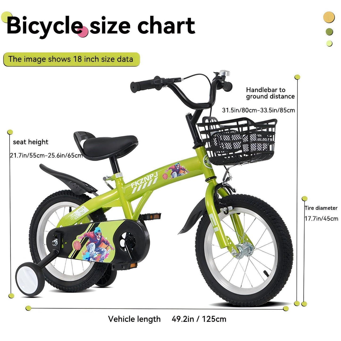 FKZNPJ 18 inch sporty kids bike with training wheels and stand Adjustable saddle Suitable for boys and girls aged 5-10 years tall Height 45-57 inches Available in a variety of colors
