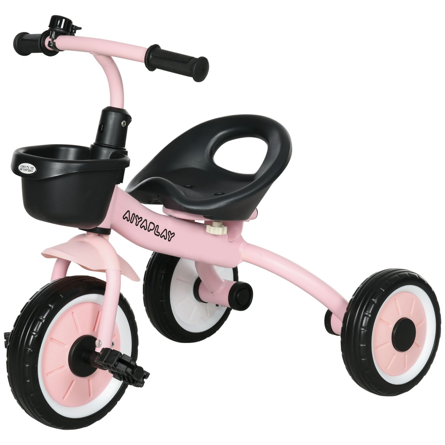 Qaba Kids Tricycle for Toddlers Age 2-5 with Adjustable Seat, Toddler Bike for Children with Basket, Bell, Handlebar Grips, Pink