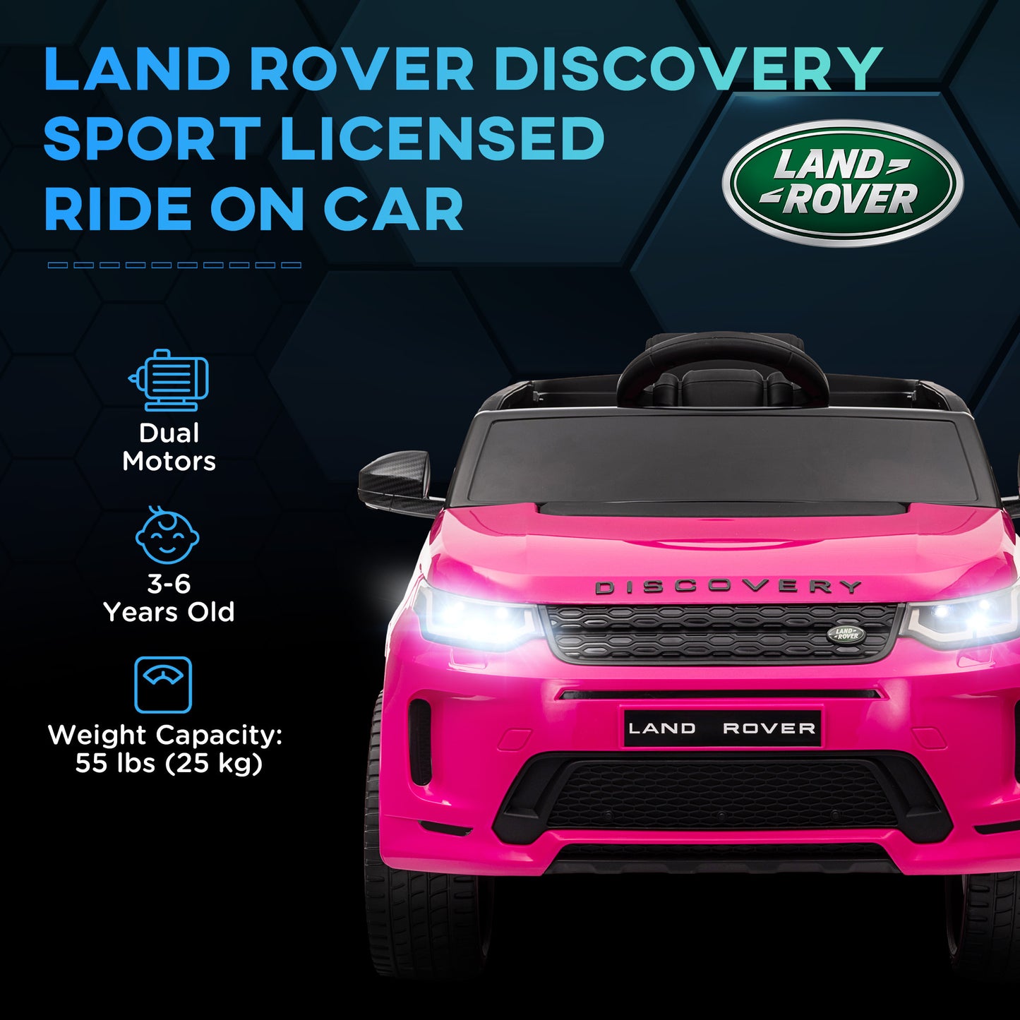 Qaba Land Rover Discovery Sport Licensed 12V Kids Ride on Car, Battery Powered Kids Electric Car with Remote Control, Soft Start, LED Lights, Music Horn, 3 Speeds, Pink