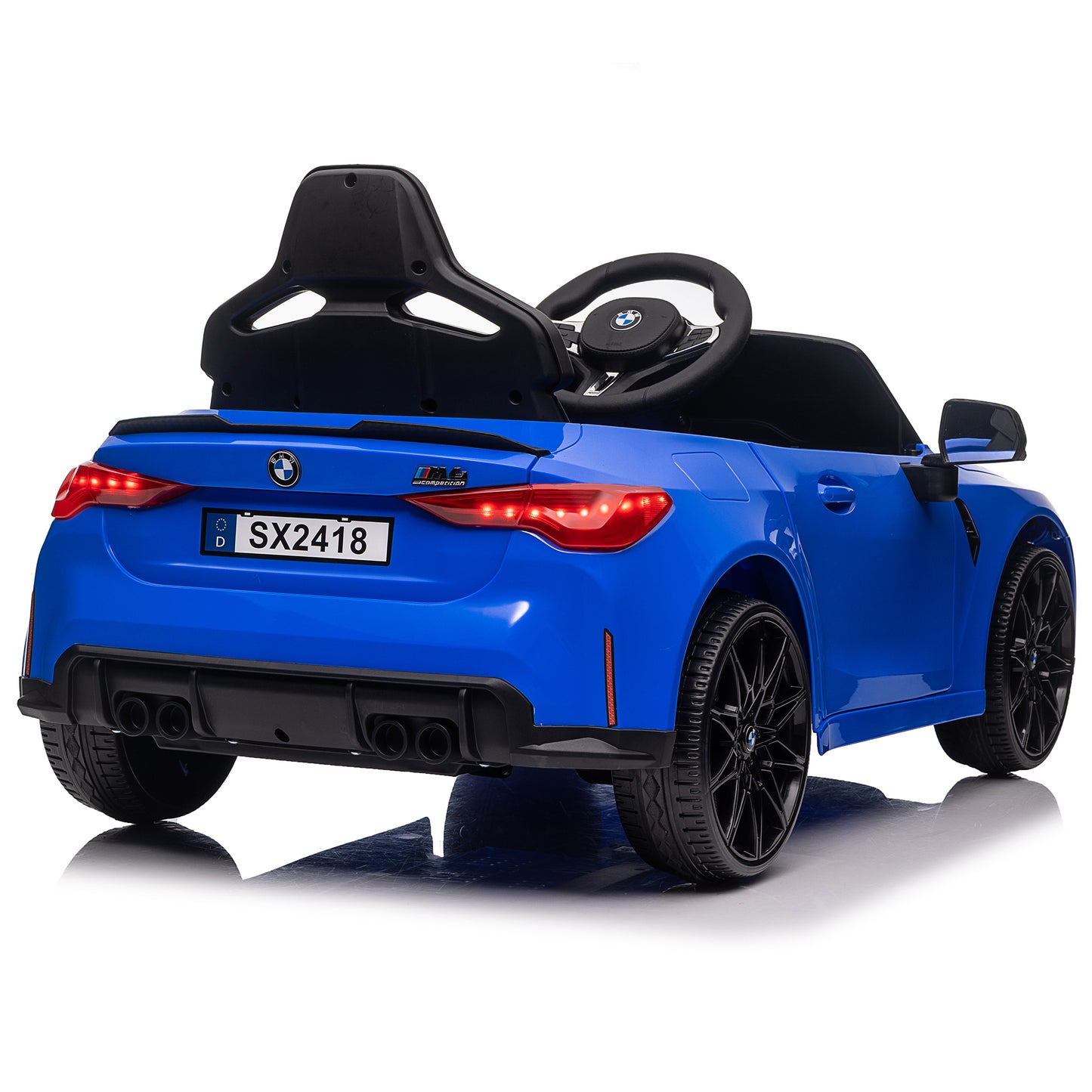 BMW M4 12v Kids ride on toy car 2.4G W/Parents Remote Control,Three speed adjustable,Power display, USB,MP3 ,Bluetooth,LED light,story,A handle with wheels and a pull, easy to carry