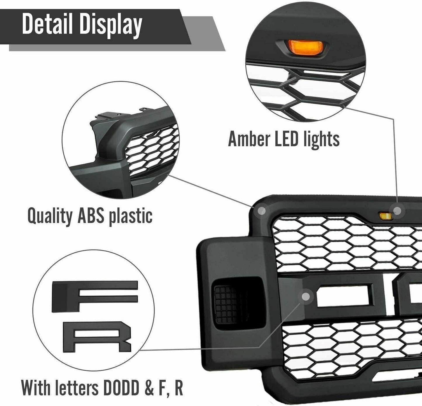 Front Grille For 2017 2018 2019 Ford f250 f350 Super Duty Raptor Grill W/LED Lights & Letters Matte Black