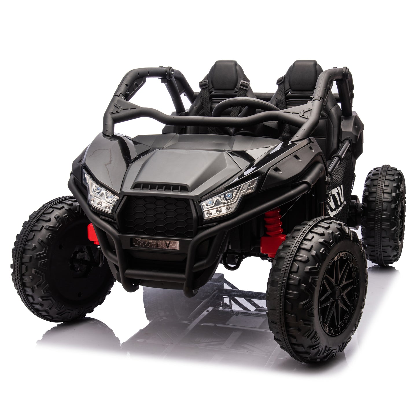 24V Two-seater Kids Ride On UTV w/Parents Control,20in seat width,400W Super high power,Four-wheel Suspension,Bluetooth,MP3,USB,LED Light,Horn,Rear storage space,Speeds 3.73-4.97MPH For Kids aged 3+.