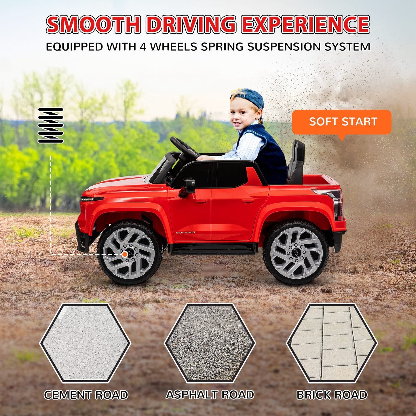 Qaba 12V Kids Electric Car, Chevrolet Silverado EV RST Licensed Ride on Car with Parent Remote Control, Spring Suspension, Soft Start, Training Wheels, LED Lights, Music, MP3, 3 Speed, Red