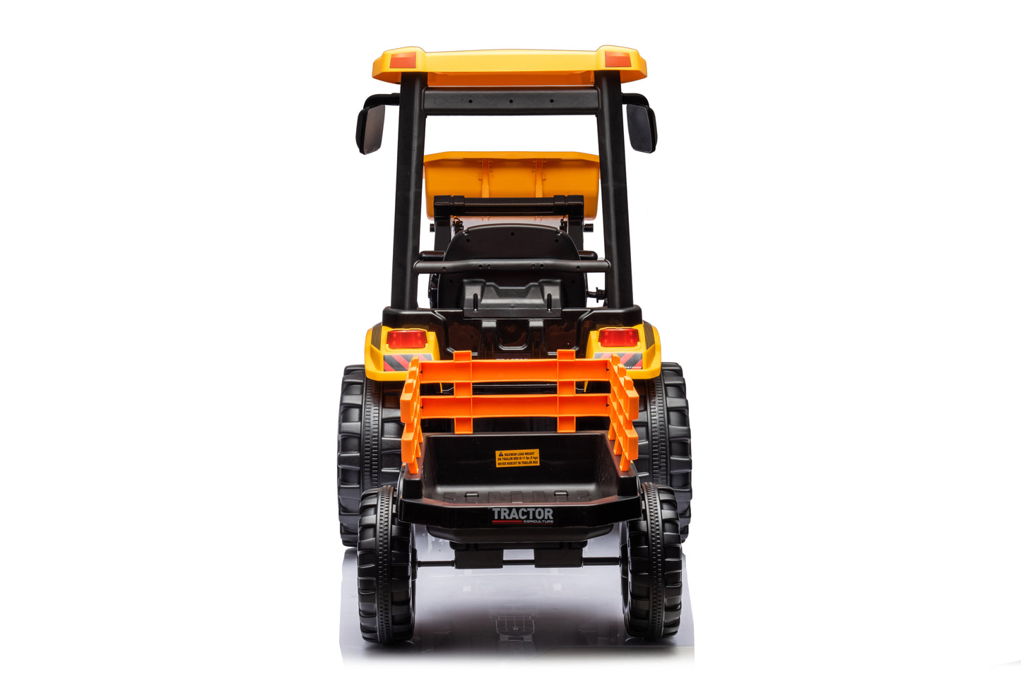 Ride on Tractor with Trailer, 24V Battery Powered Electric Vehicle Toy with 3-Gear-Shift Ground Loader, Treaded Tires, LED Lights, Audio, Safety Belt, Kids Ride on Car (Yellow)