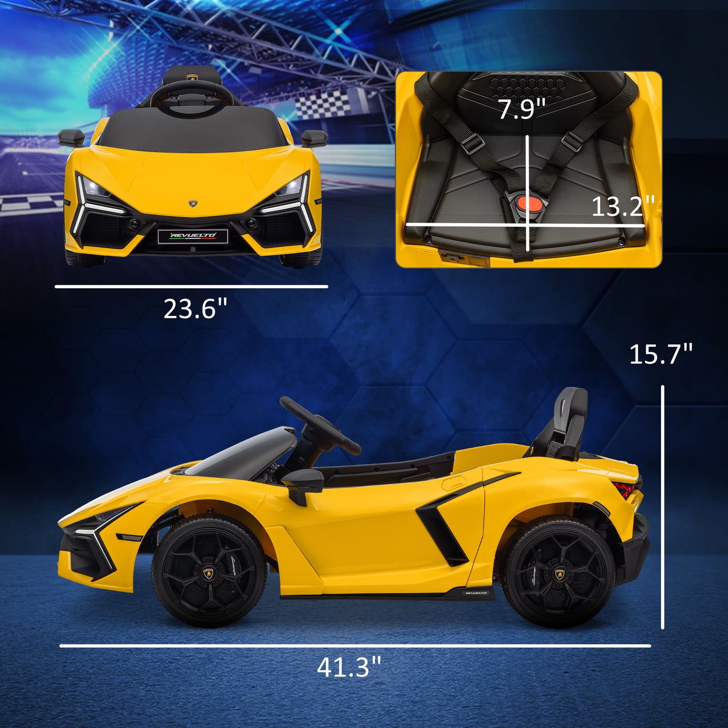 Qaba Lamborghini Revuelto Licensed 12V Kids Electric Car, Battery Powered Ride on Car with Hydraulic Doors, Remote Control, Transport Wheels, Spring Suspension, Music, Lights, 3 Speeds, Yellow
