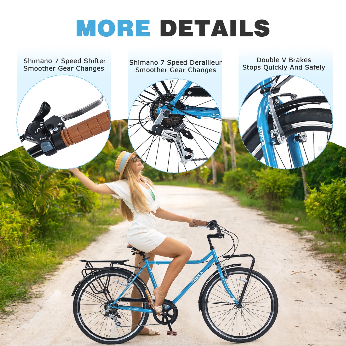 7 Speed, Steel Frame, Multiple Colors 26 Inch Vintage Style Bike,Retro Commute Bike for Women and Men