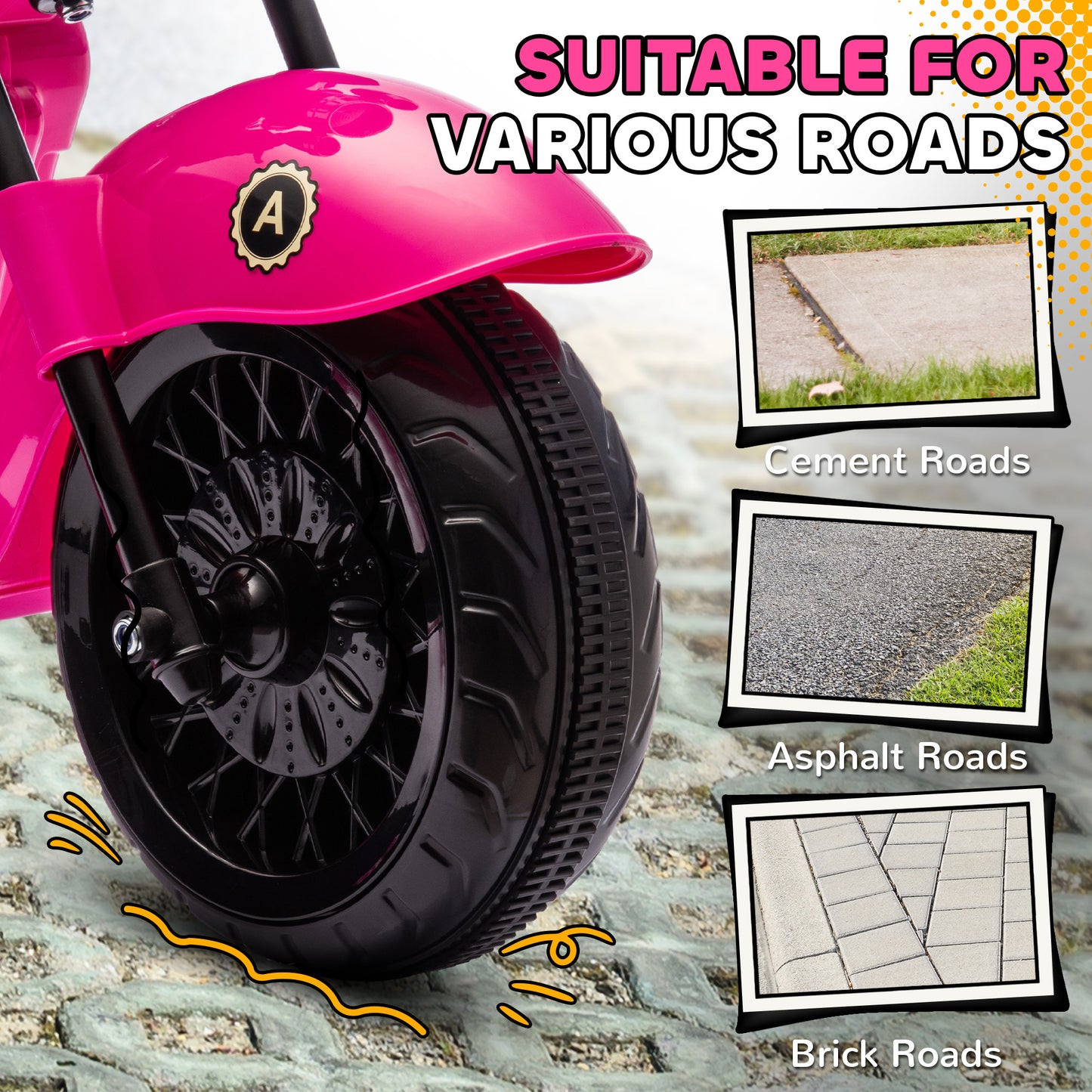 Qaba Electric Motorcycle for Kids, 3 Wheel 6V Battery Powered Chopper Motorbike, Ride on Motorcycle with Headlights, Music, Forward & Reverse for Boys and Girls Ages 3-6 Years, Pink