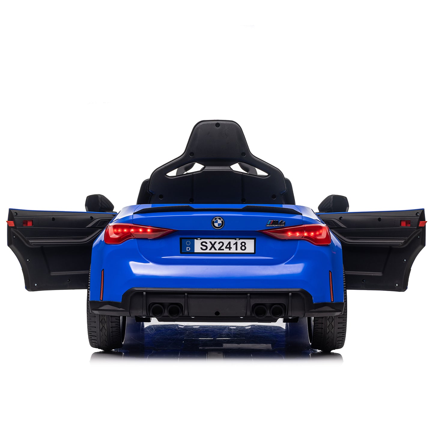 BMW M4 12v Kids ride on toy car 2.4G W/Parents Remote Control,Three speed adjustable,Power display, USB,MP3 ,Bluetooth,LED light,story,A handle with wheels and a pull, easy to carry