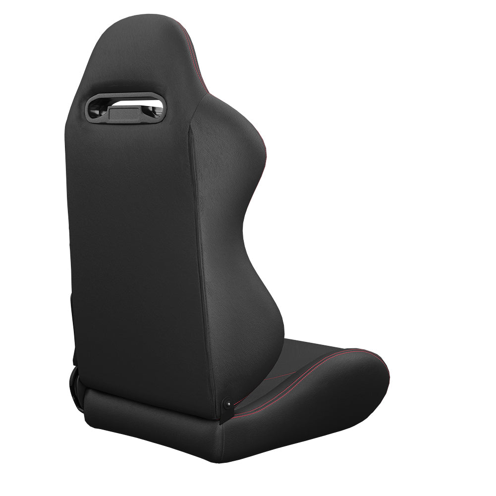2PC Universal Bucket Racing Seats Red Stitch Red PVC Leather Reclinable Carbon Look Leather Back With Adjustor Slider(Not Including Seat Bracket ) 1 box of 2 pieces