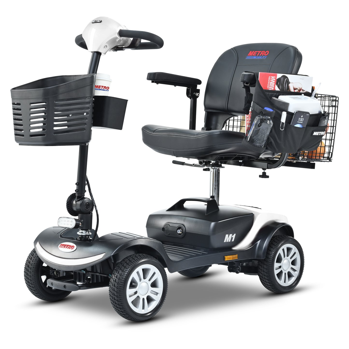 Four wheels Compact Travel Mobility Scooter with 300W Motor for Adult-300lbs, WHITE