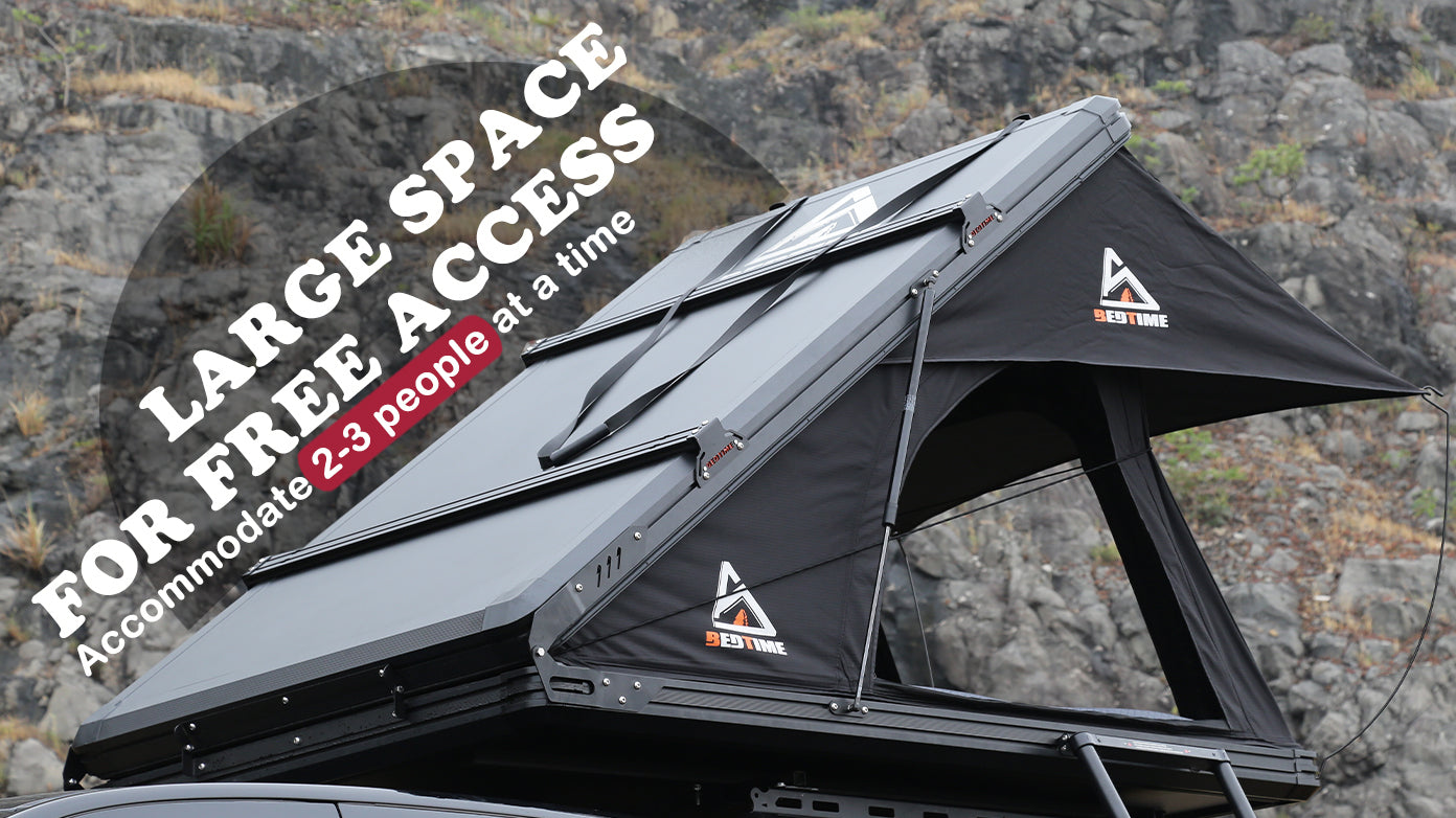 BEDTIME Hard Shell Rooftop Tent-Honeycomb aluminum,Hydraulic support,three second speed open,Roof rack,High rebound memory sponge mattress,Sturdy,Better ventilation For 2-3 people Car SUV Truck tent