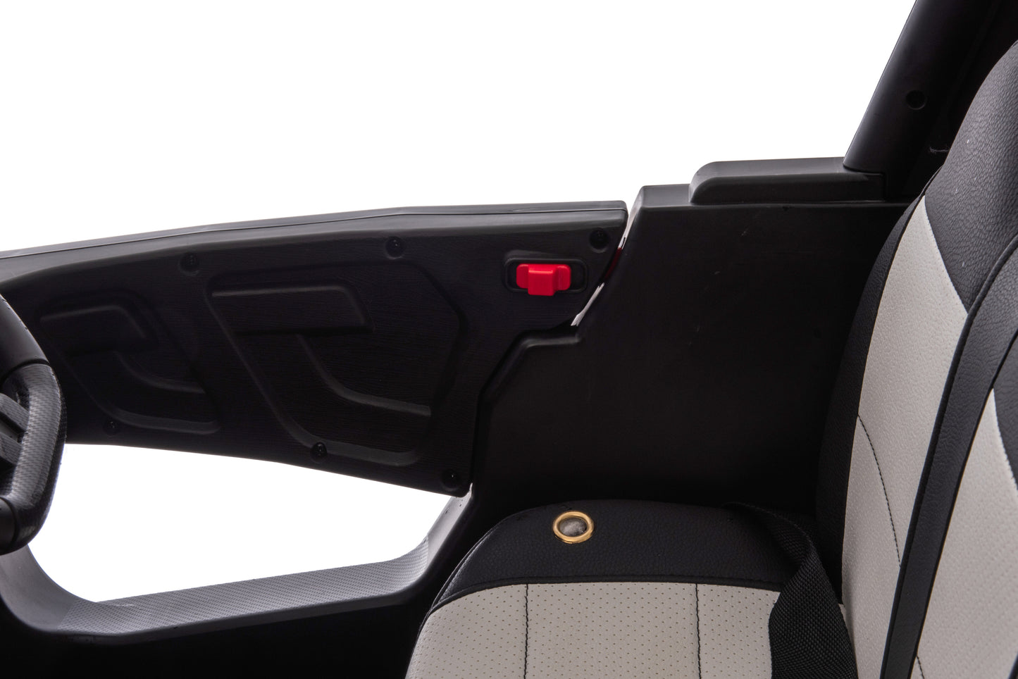12v7a*2 30w*4 Four-wheel drive leather seat one button start,forward and backward, high and low speed, music, front light, power display, two doors can open, 2.4G R/C, seat belt four wheel absorber
