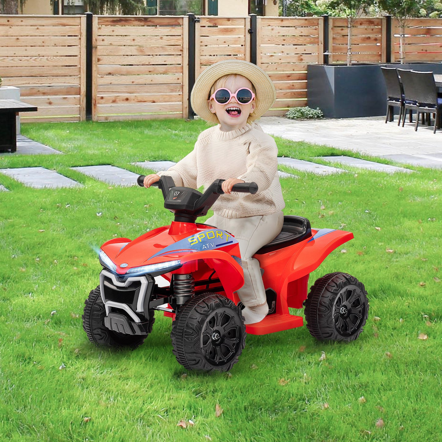 Qaba Kids ATV Quad, 6V Ride On Toy with 1.6MPH Max Speed, Rechargeable Battery, 4 Wheeler Battery Powered with Lights, Forward & Reverse for Toddlers, Red