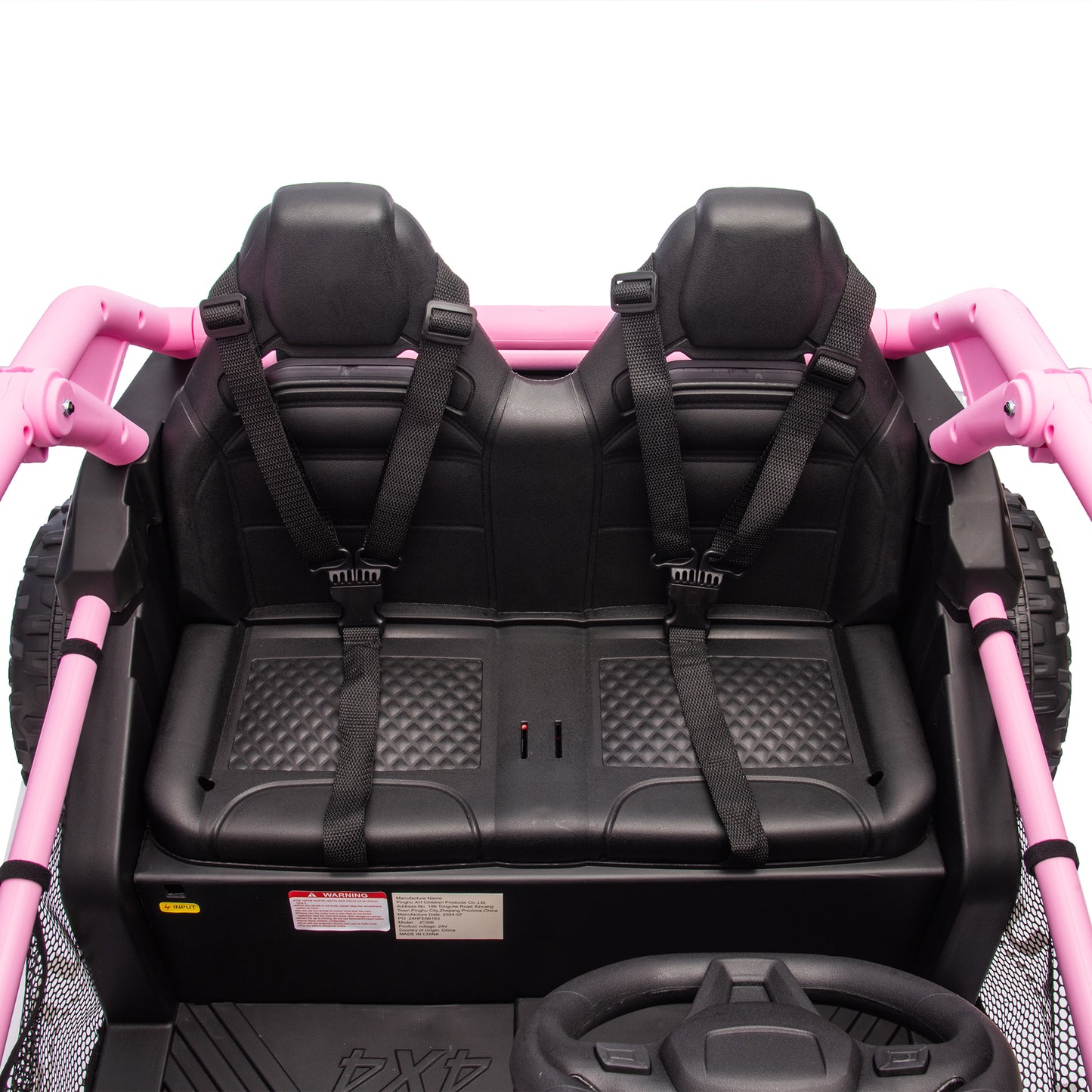 24V Two-seater Kids Ride On UTV w/Parents Control,20in seat width,400W Super high power,Four-wheel Suspension,Bluetooth,MP3,USB,LED Light,Horn,Rear storage space,Speeds 3.73-4.97MPH For Kids aged 3+.